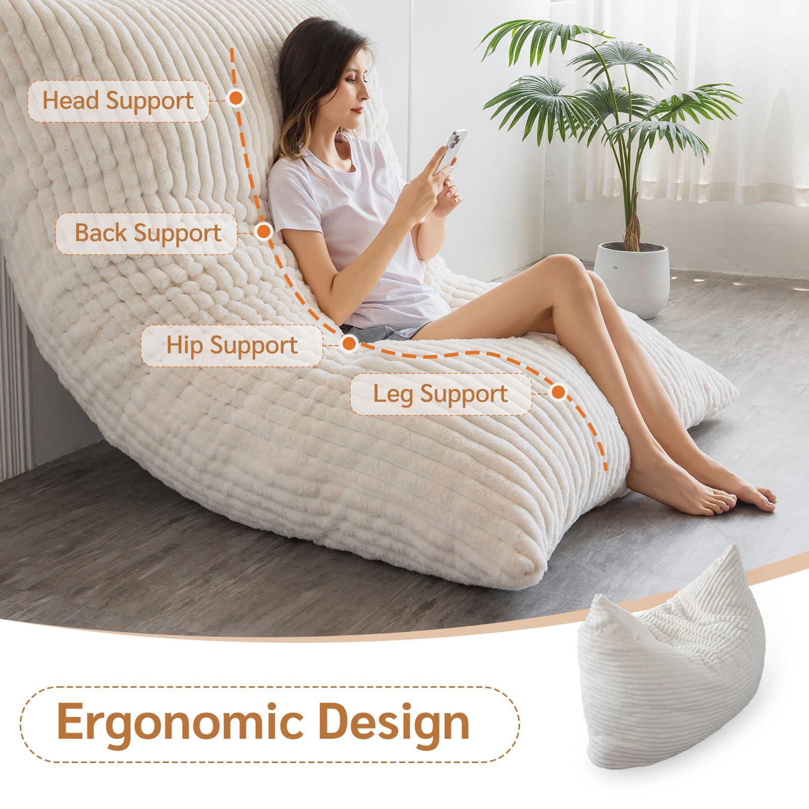 BYBYME 3 in 1 Bean Bag Chairs, Bean Bag Bed for Adults High-Density Foam Filling, Convertible Sofa Bed Faux Fur, Giant Bean Bag Chairs for Adults - Image 2