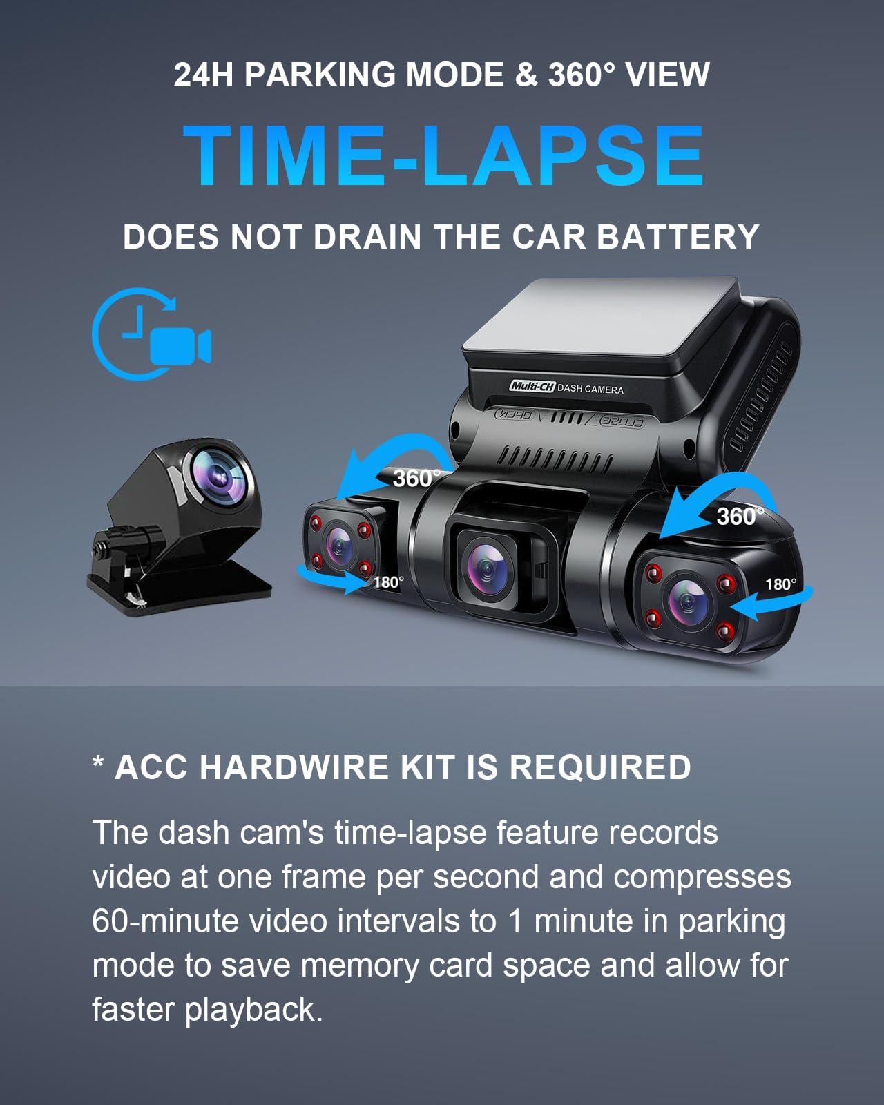 PRUVEEO 360 Degree View 4 Channel Dash Cam Front and Rear Inside Left Right, Dash Camera for Cars, Built-in GPS WiFi Night Vision, 24/7 Recording Parking Mode Monitor, Free 128G Card - Image 5