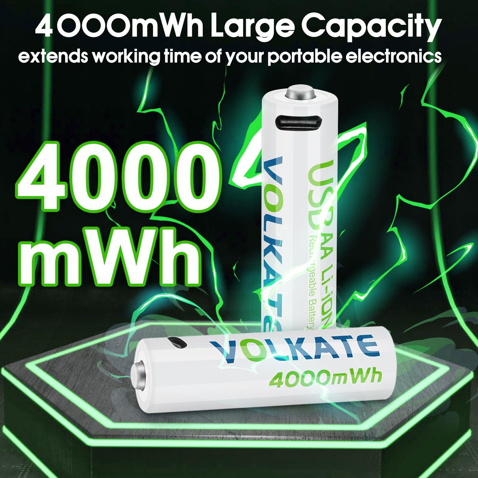 4000mWh Rechargeable Lithium AA Batteries 16 Pack, 1.5V USB Double A Size Li-ion Battery with Charging Cable, 2H Fast Charging, 1200 Cycles, for Blink Doorbell Camera, Toy, Game, Flashlight - Image 2