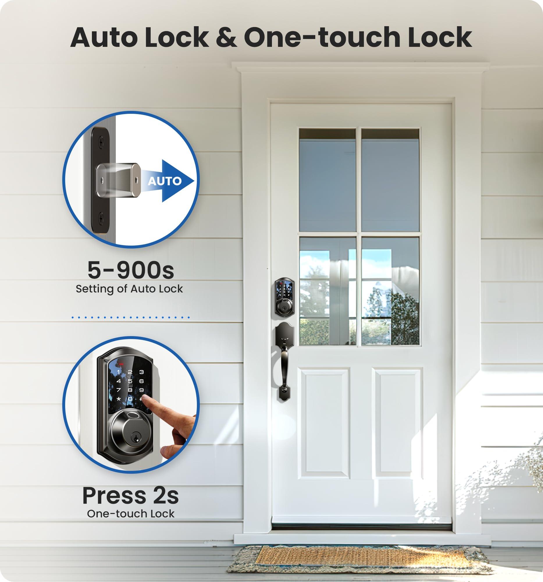 Veise VE07-H Fingerprint Smart Locks for Front Door with Handle Set, App Control, Keyless Entry Keypad Deadbolt, Digital Electronic Touchscreen, Easy Install, Auto Lock, Matte Black - Image 5