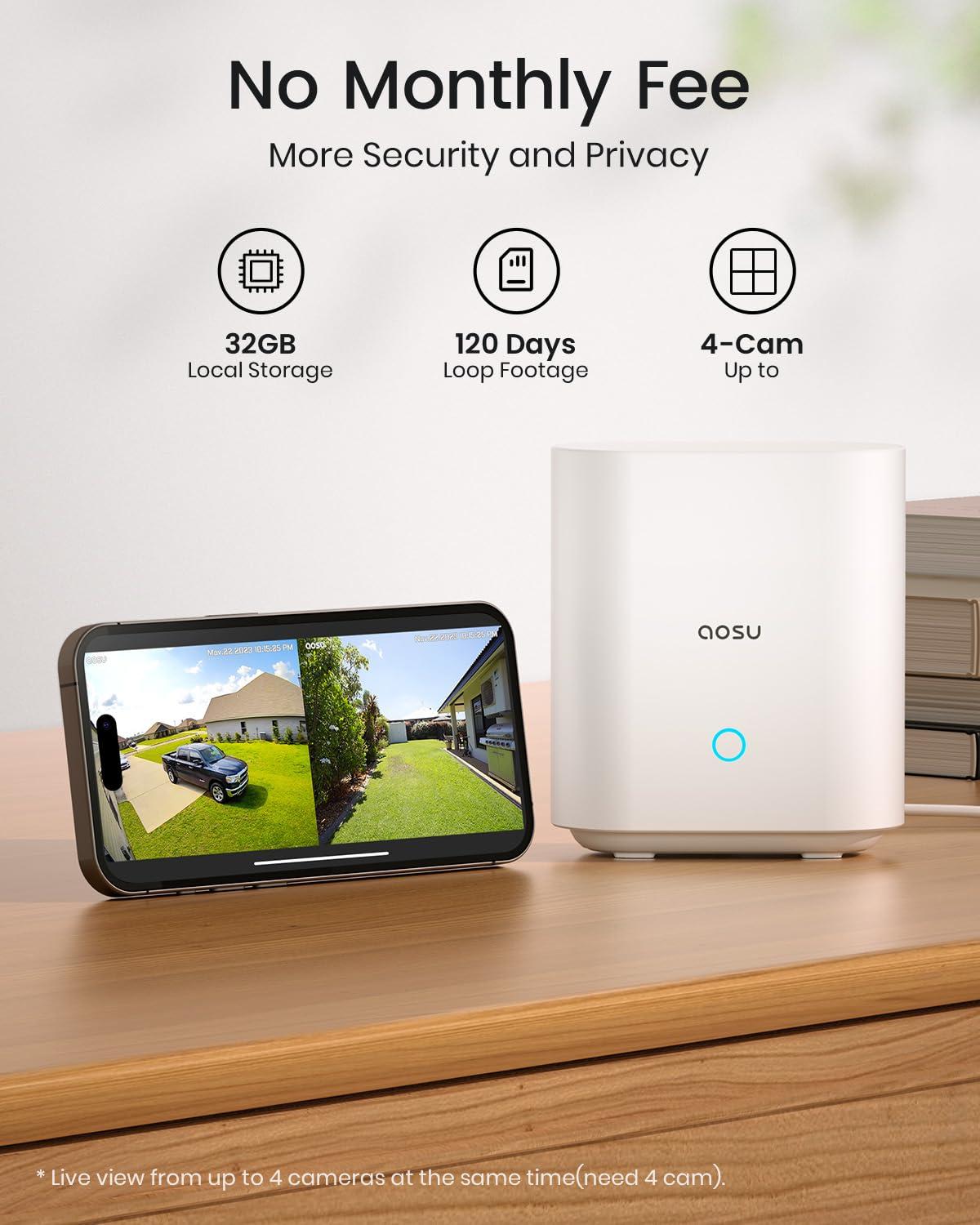 AOSU Security Cameras Wireless Outdoor Home System, True 2K HD Night Vision, No Subscription, 240-Day Battery Life, 166° Wide View, Spotlight & Siren Alarm, Motion Alert, Support 2.4G & 5G WiFi Router - Image 2