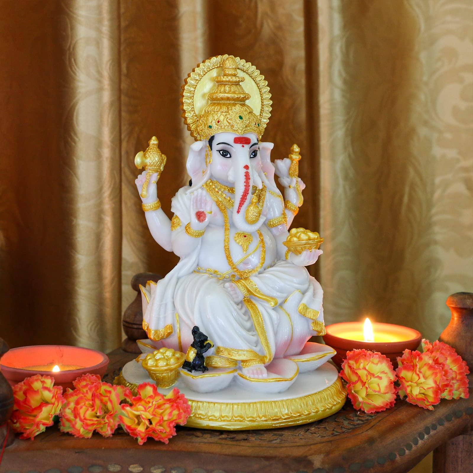 alikiki Hindu God Ganesh Chaturthi Figurine - 8.4”H Indian Idol Ganesha Statue Ganpati Elephant Hindu God Pooja Item Diwali Home Office Meditation Room Temple Mandir Altar Shrine Puja Decor - Image 8