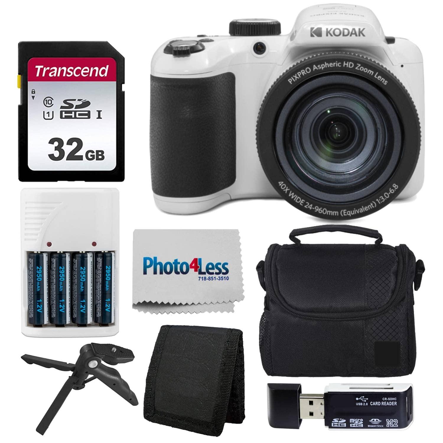 Kodak PIXPRO AZ405 Digital Camera (White) Bundle with 32GB SD Memory Card + Case + Memory Card Wallet + Batteries + Accessories (8 Items)