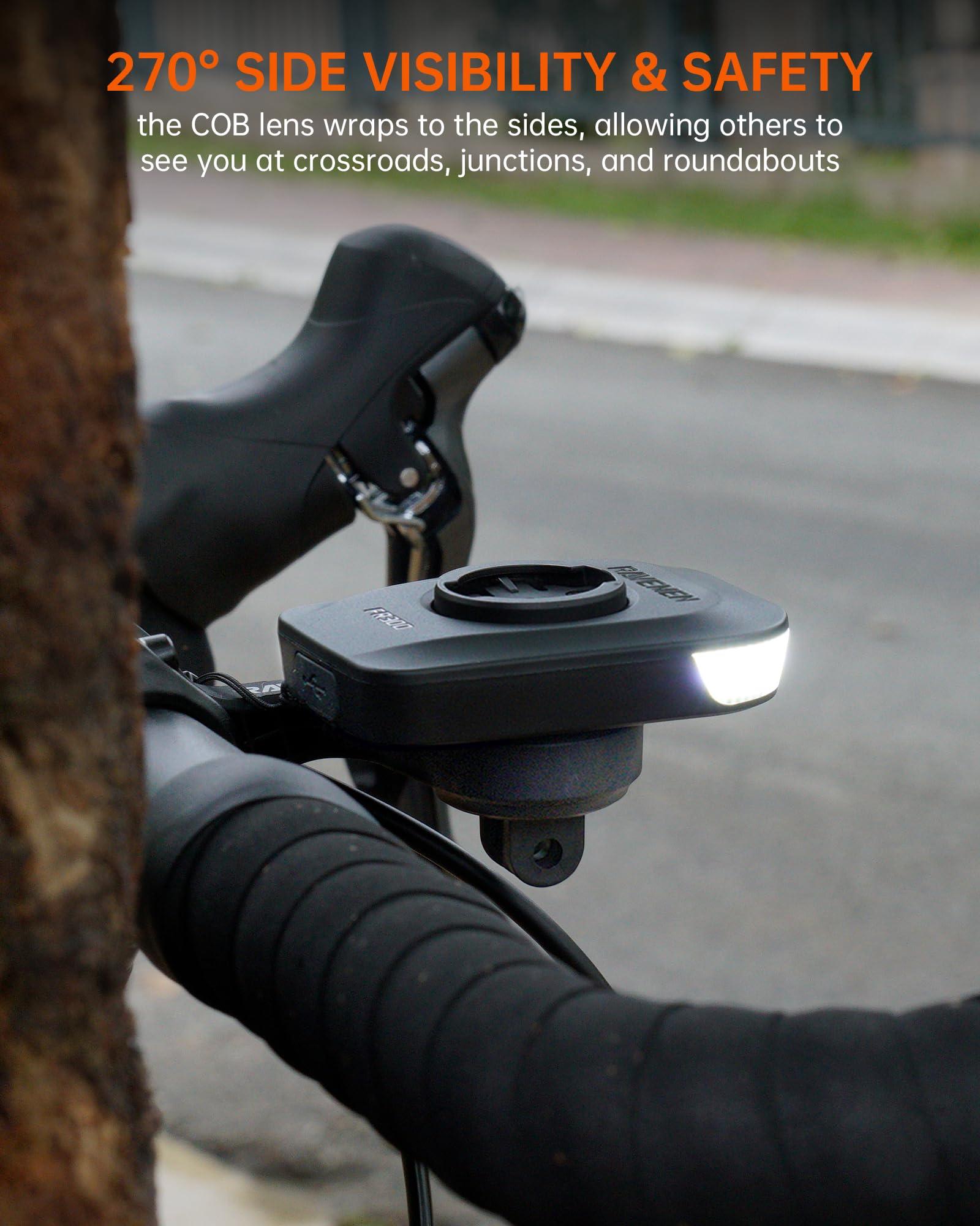 RAVEMEN FR300 Compatible with Garmin/Wahoo Bike Computer, 300 Lumen Warning Flashing 6 Modes Cycling Computer Accessories with Auto On Off, USB C Rechargeable for Road Bike (Patent Protected) - Image 3