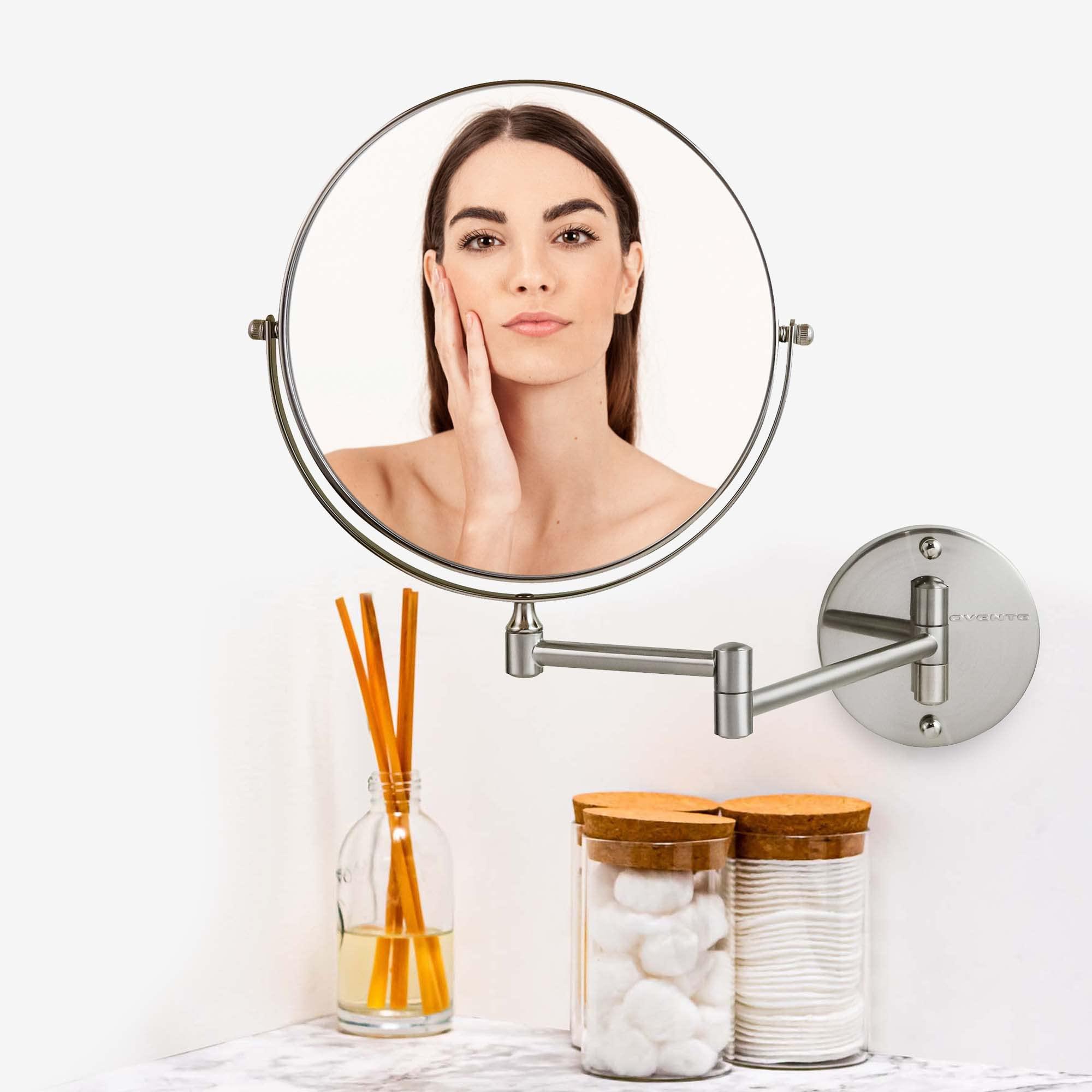OVENTE 9" Wall Mounted Makeup Mirror with 1X/7X Magnification, Double Sided Magnifying Round Bathroom Vanity Mirror, 360° Swivel Design, Extendable and Folding Arm, Nickel Brushed MNLFW90BR1X7X - Image 8