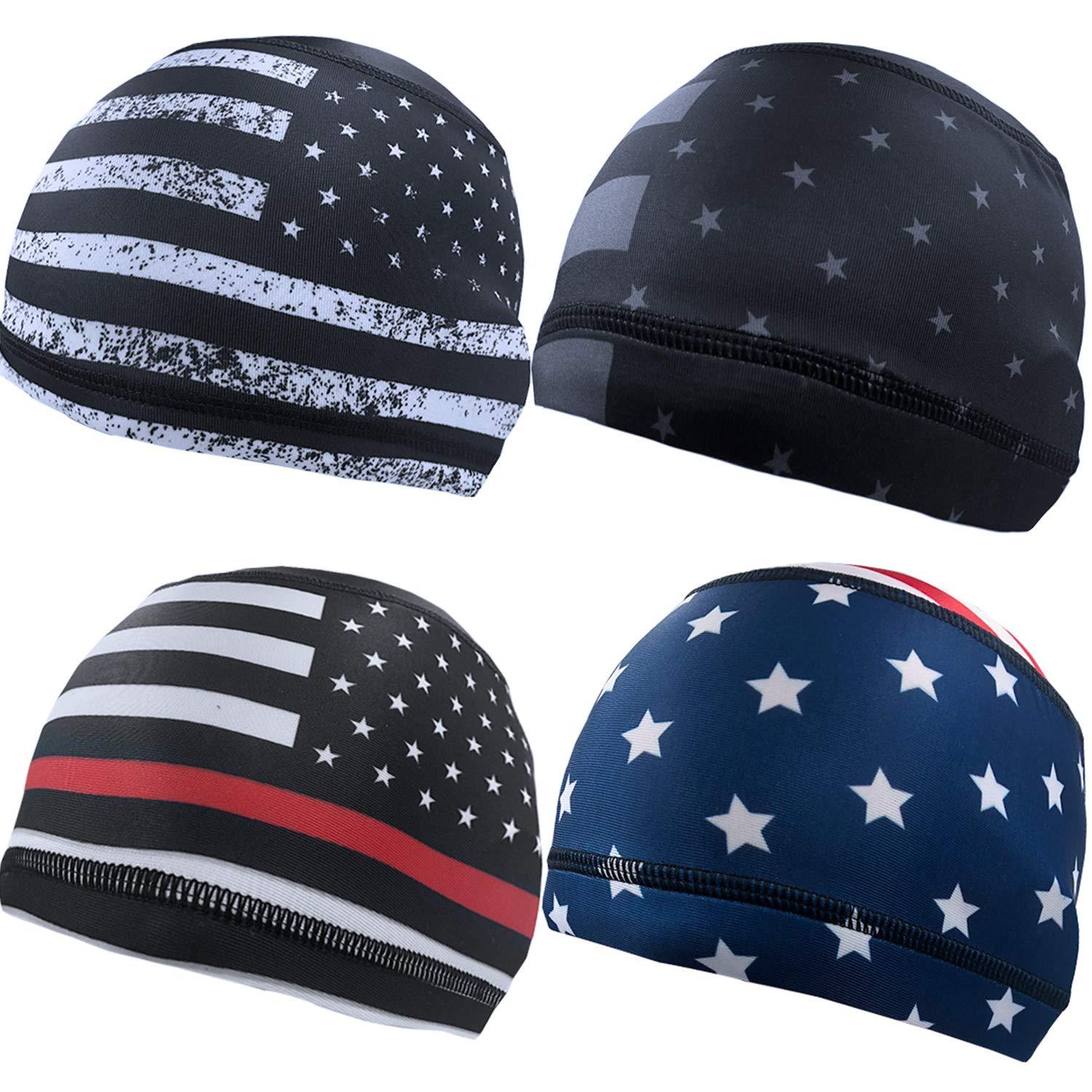 Geyoga 4 Pieces Cooling Skull Cap Helmet Liner Sweat Wicking Running Beanie Head Wrap Cycling Bandana for Men Women
