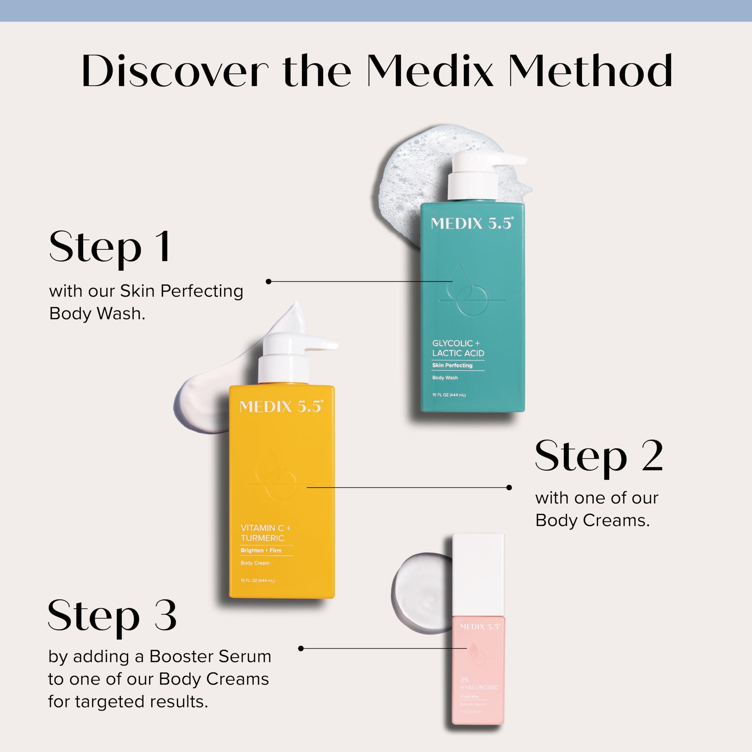 Medix 5.5 Exfoliating AHA Glycolic Acid Face & Body Wash Cleanser + Vitamin C Moisturizing Body Cream Lotion Skin Care 2PC Set | Alpha Hydroxy Acid & Lactic Acid Foaming Face Wash, 2-PC - Image 2