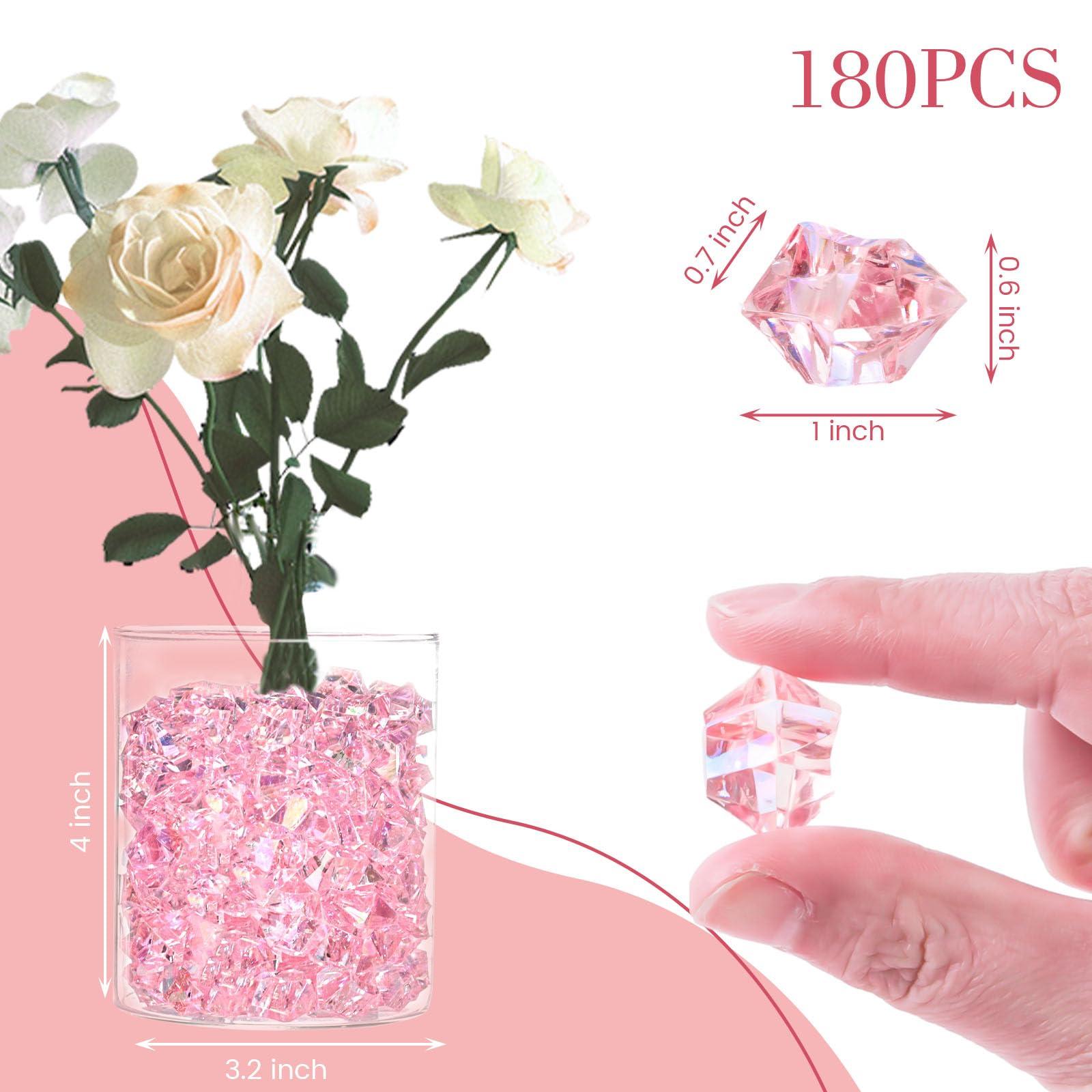 DomeStar Dazzling Pink Ice Rocks, 180PCS Holographic Acrylic Crushed Ice Sparkling Fake Diamonds Holographic Plastic Gems for Vases Fillers Table Scatter Decoration - Image 3
