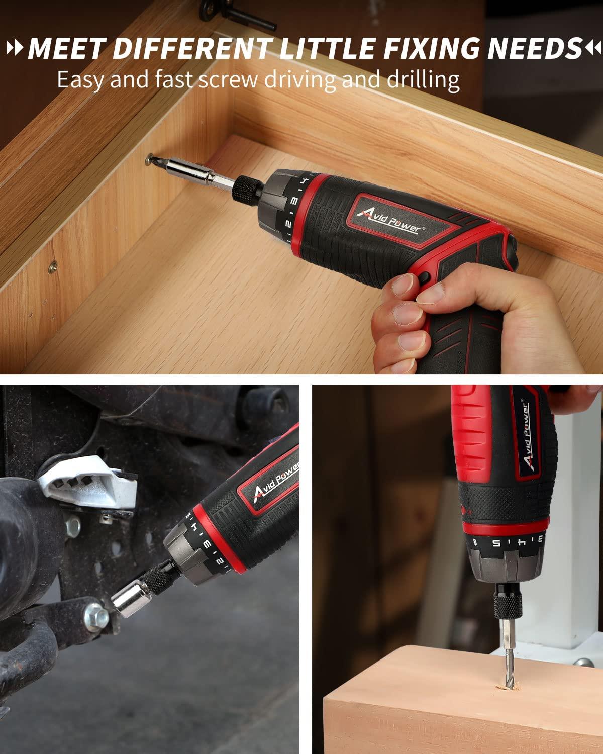 AVID POWER Electric Screwdriver Set Rechargeable 4V Cordless Screwdriver Kit with 44pcs Accessories, 5.65Nm Screw Gun, 5+1 Torque Setting, 2 Position Handle with LED Light - Image 6