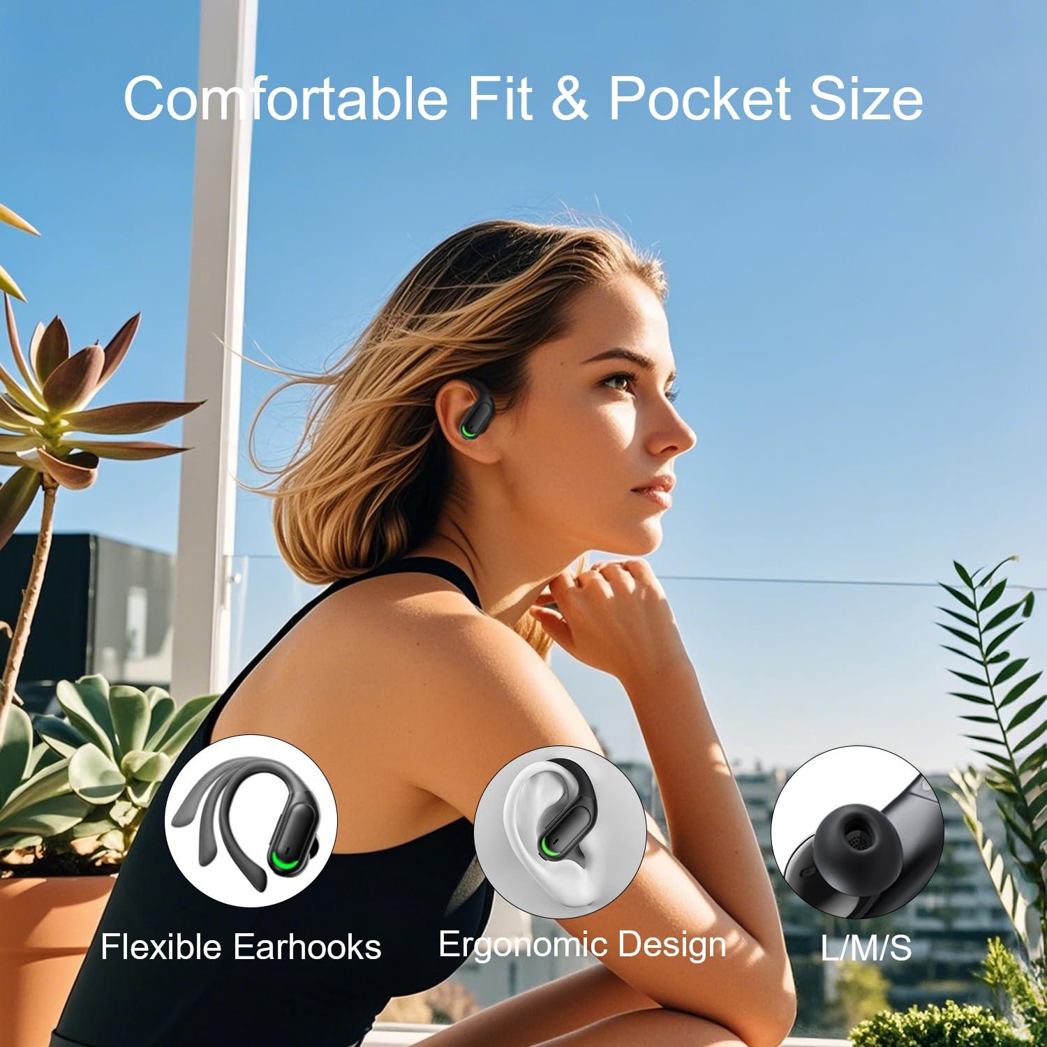 Wireless Earbuds Bluetooth 5.4 Headphones, 96hrs Playtime, Wireless Charging Case LED Display, Over Ear Headphones, ENC Noise Cancelling, Hi-Fi Sound, IP7 Waterproof, for Sports and Workouts Black - Image 5