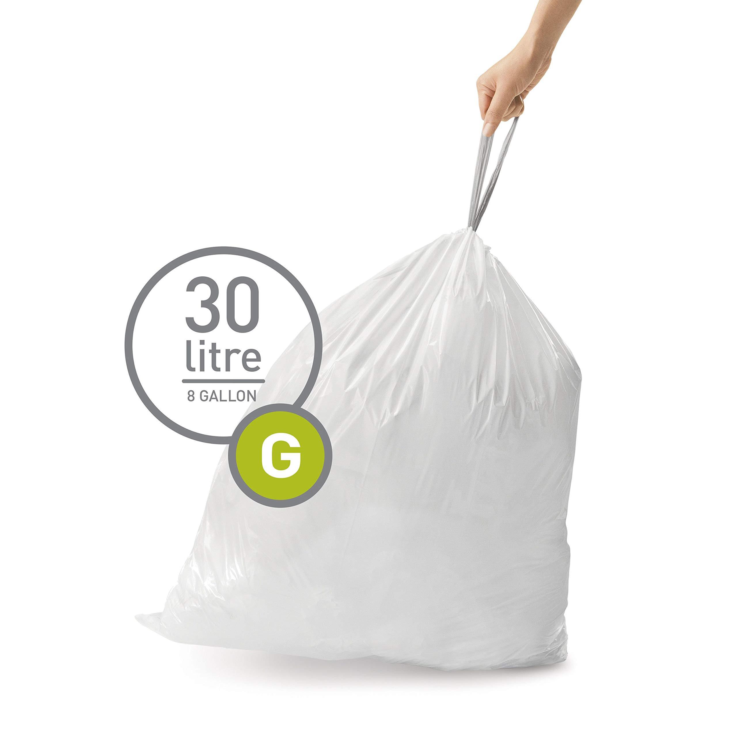 simplehuman Code J Custom Fit Drawstring Trash Bags, 100 Count, 30-45 Liter / 8-12 Gallon, White - Image 4