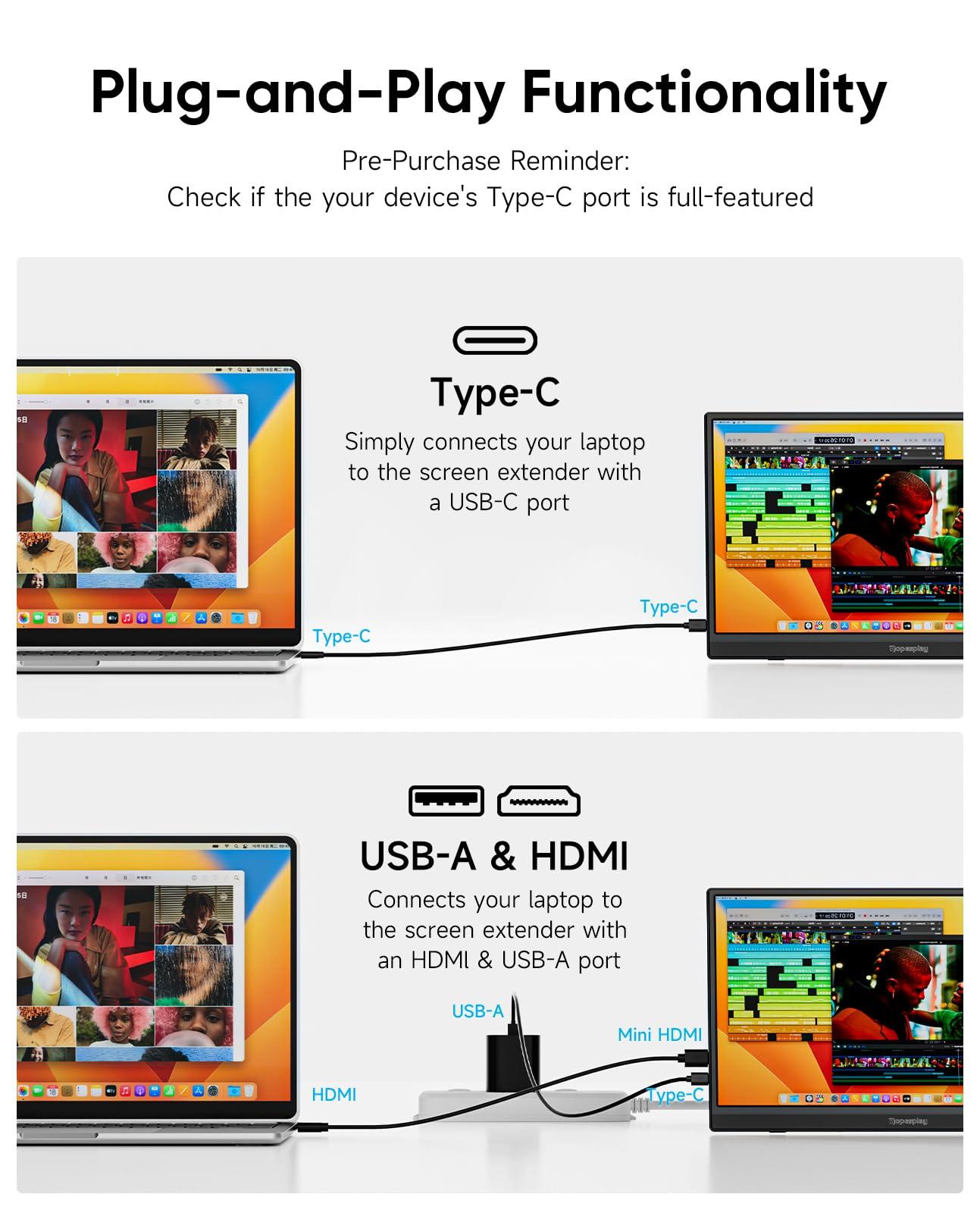 Portable Monitor, 15.6" FHD 1080P Travel Portable Monitor for Laptop, Ultra-Slim External Portable Screen for Laptop with Kickstand, Screen Extender for Laptop PC Mac Phone PS4/5 Xbox Switch - Image 4