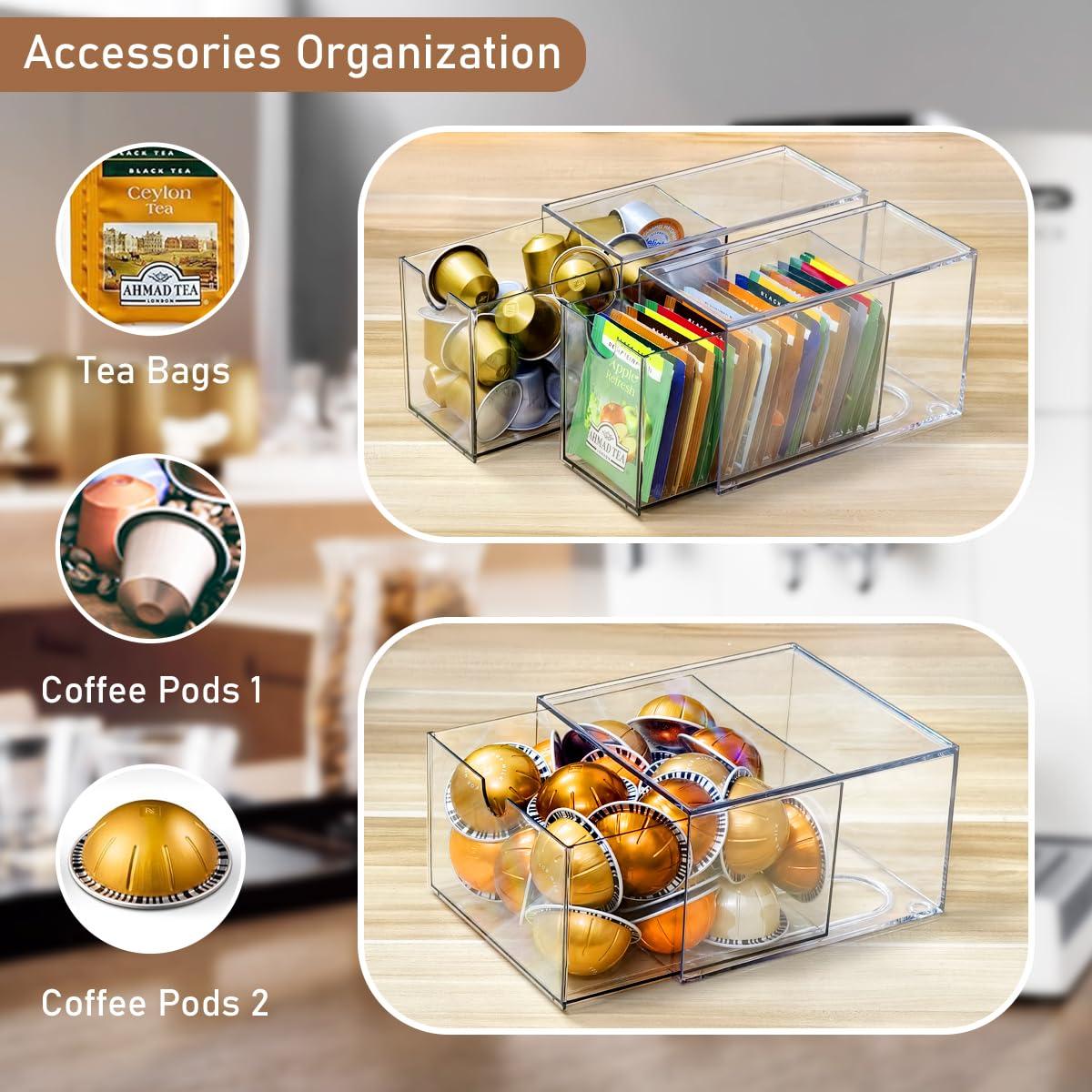 KAIDELI 3 Acrylic Coffee K Cup and Tea Bag Organizer, Coffee Pod Drawer Holders, Stackable Accessories Tea Organizers and Storage for Kitchen Multi Organizers-Clear - Image 4