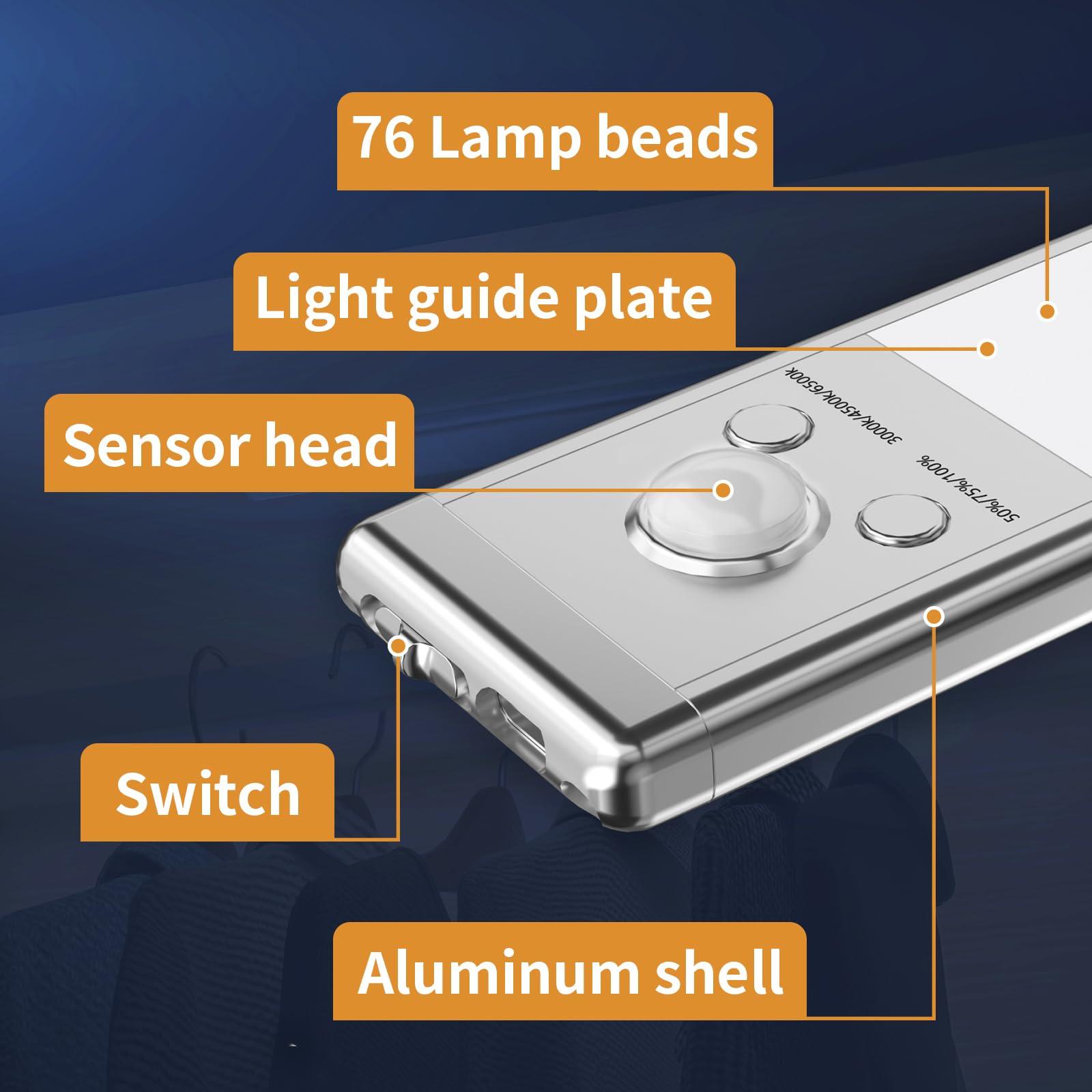 Under Cabinet Lights,76 LED Operated Motion Sensor Light Indoor,1500mAh USB Rechargeable Closet Lights, 2 Pack Magnetic Dimmable Closet Lights，Wireless Under Counter Lights for Kitchen, Stairs - Image 5