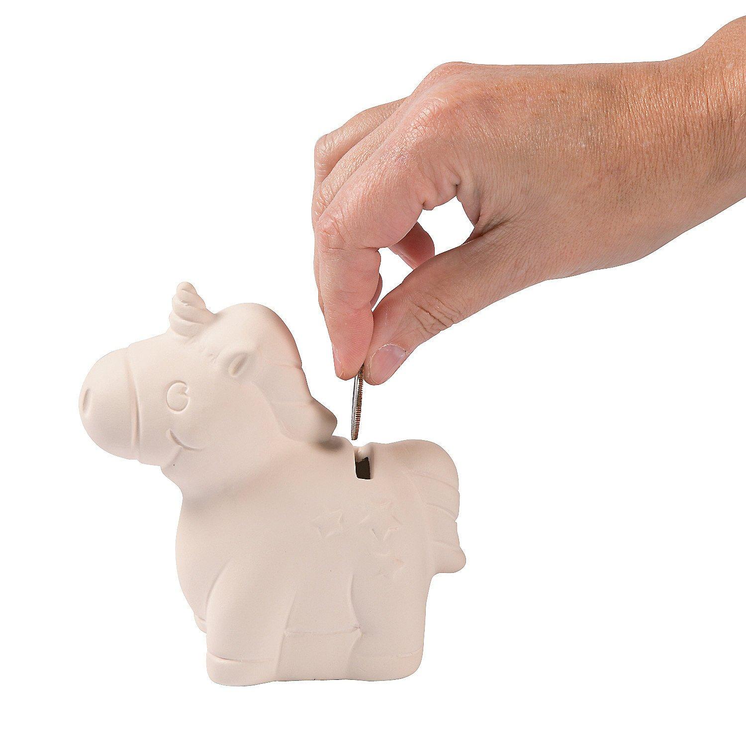 Fun Express DIY Ceramic Unicorn Bank, Set of 12 - Crafts for Kids and Party Activities