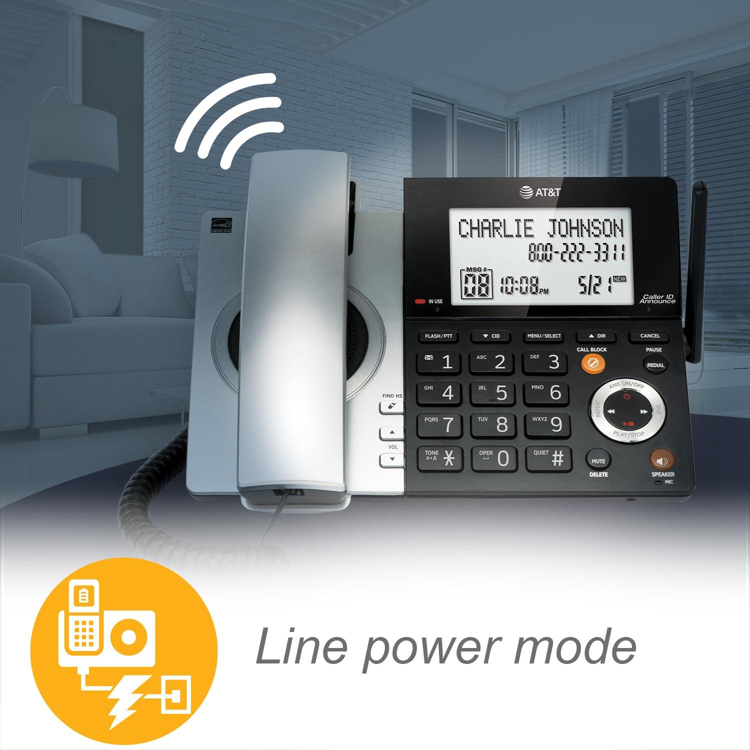 AT&T CL84107 DECT 6.0 Expandable Corded/Cordless Phone with Smart Call Blocker, Black/Silver with 1 Handset - Image 5