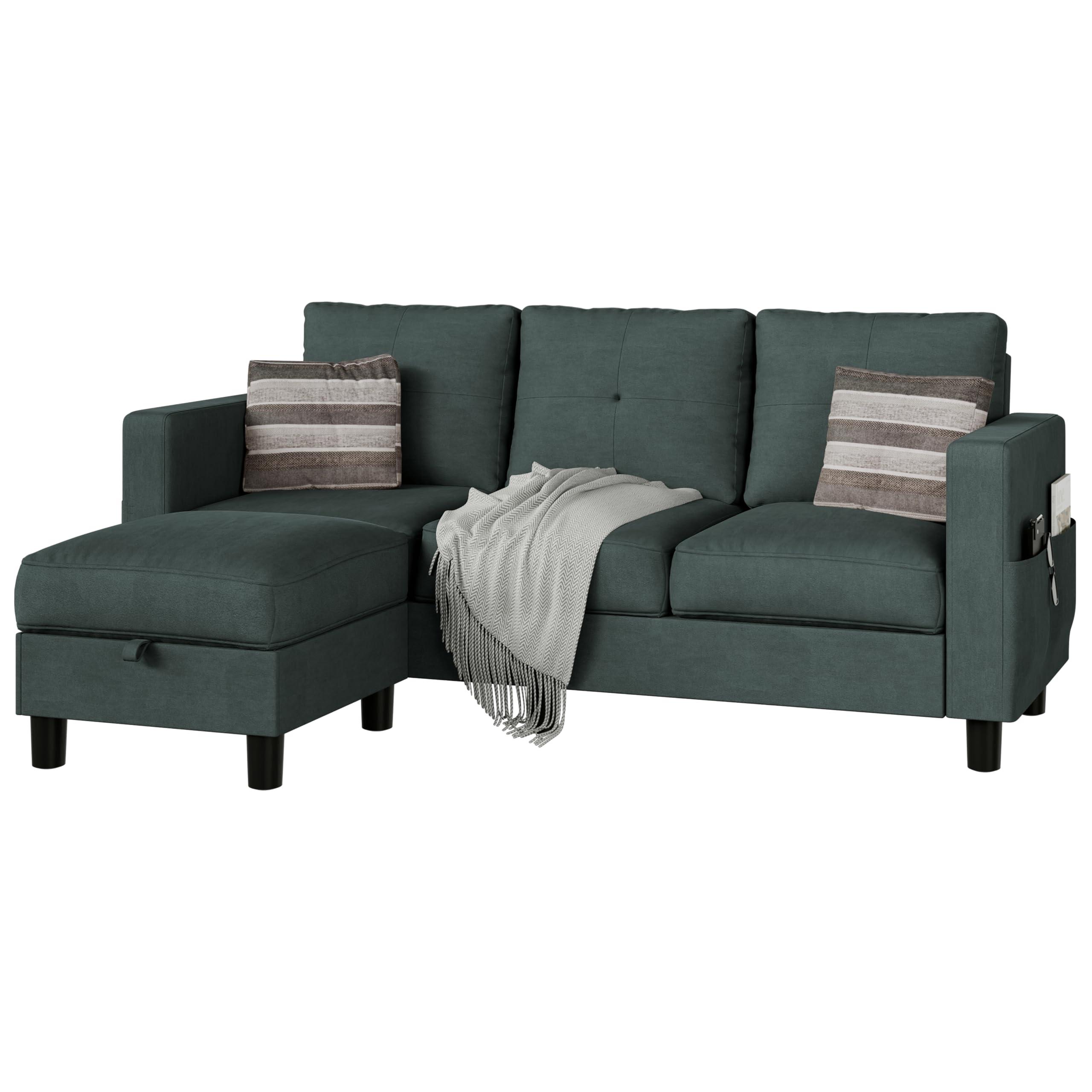 JAMFLY Sectional Sofas Couches for Living Room, L Shaped Couch with Storage Sofa Set, Small Couches for Small Spaces with Movable Ottoman, Dark Grey - Image 8