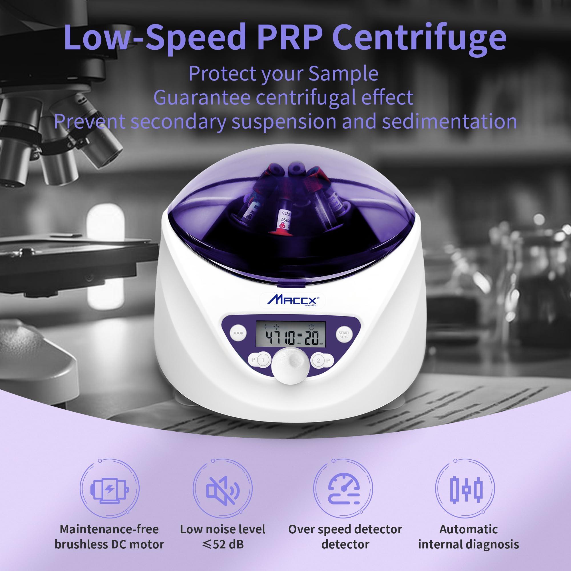 Maccx Lab PRP Benchtop Centrifuge Machine, Speed Range from 300-5000RPM, Rotor for 1.5-5mL/7mL/10mL/15mL/ x6 Tubes, Max. RCF 2600xg Low Speed PRF Benchtop Centrifuge, CEN-001 - Image 2