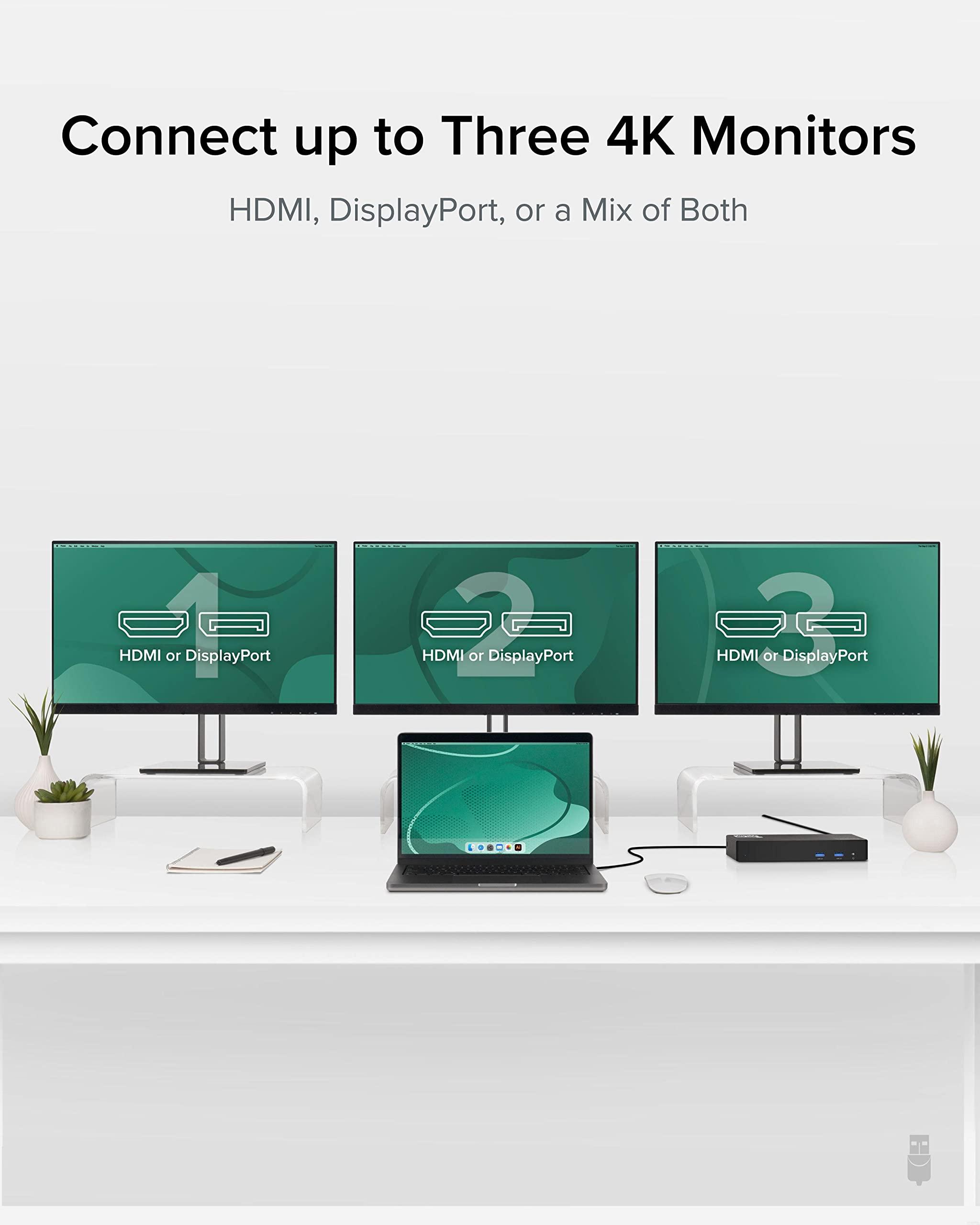 Plugable 12-in-1 USB-C Triple Monitor Docking Station – 4K DisplayLink Docking Station via 3X HDMI or DisplayPort, Compatible with Mac, Windows, HP, Dell, Thunderbolt (100W PD, 6 USB Ports, Ethernet) - Image 3