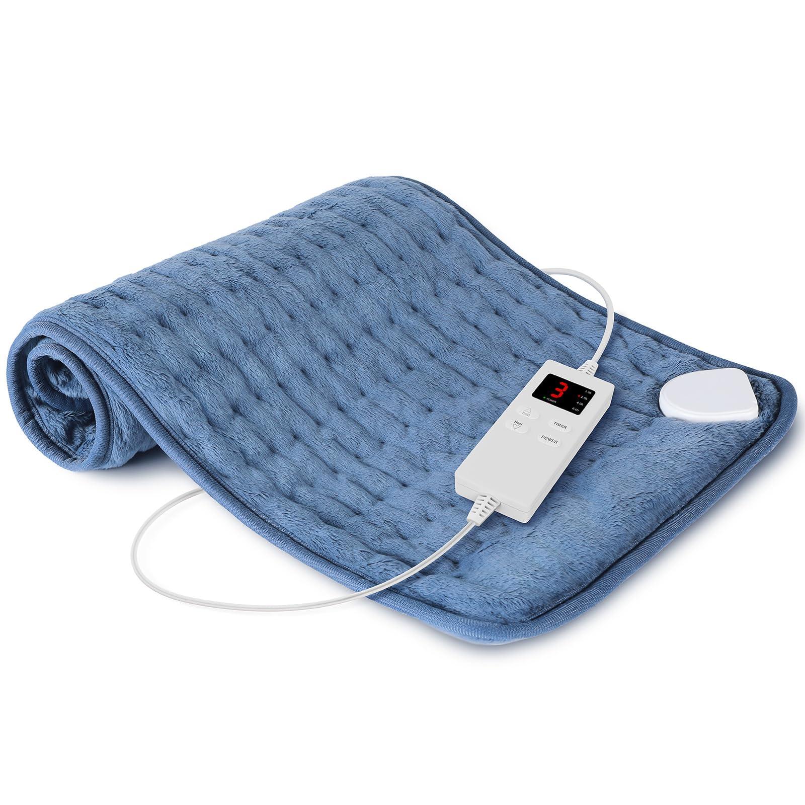 Heating Pad for Back, Heating Pad for Period Cramps with 6 Heat Settings & Timer, Portable Electric Heating Pads for Neck and Shoulders, Christmas Gifts for Women, Men, Blue
