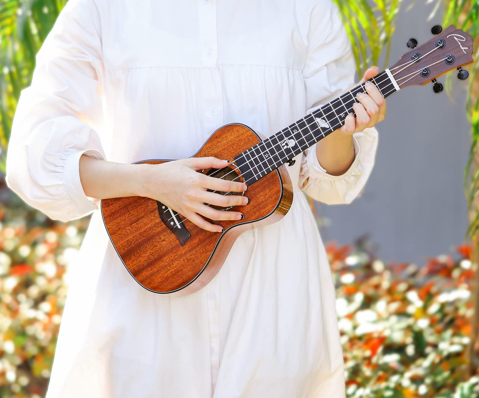 Ranch Concert Ukulele 23 inch Solid Top Ukelele Kit Professional Small Hawaiian Guitar Ukalalee Starter Pack Bundle Gig bag, Tuner, Strap, Aquila String Set, 12 Online Lessons - Glossy - Image 7