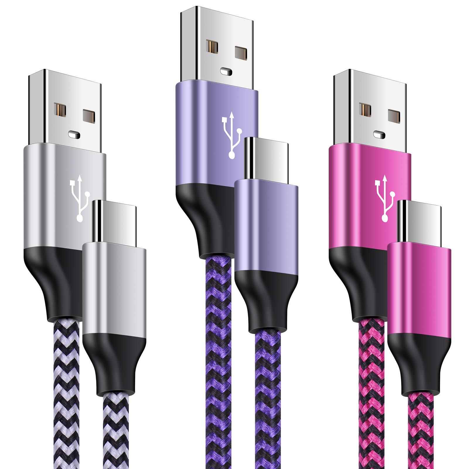 USB Type C Cable Fast Charging C Charger Cord 3 Pack Android Phone Wire for Moto G Stylus/Play/Power 2025 2024,Razr,Samsung Galaxy S24/S23/S25/S25 Plus/S25 Ultra/S22/S21/S20,Google Pixel 9a/8a/8/7/6