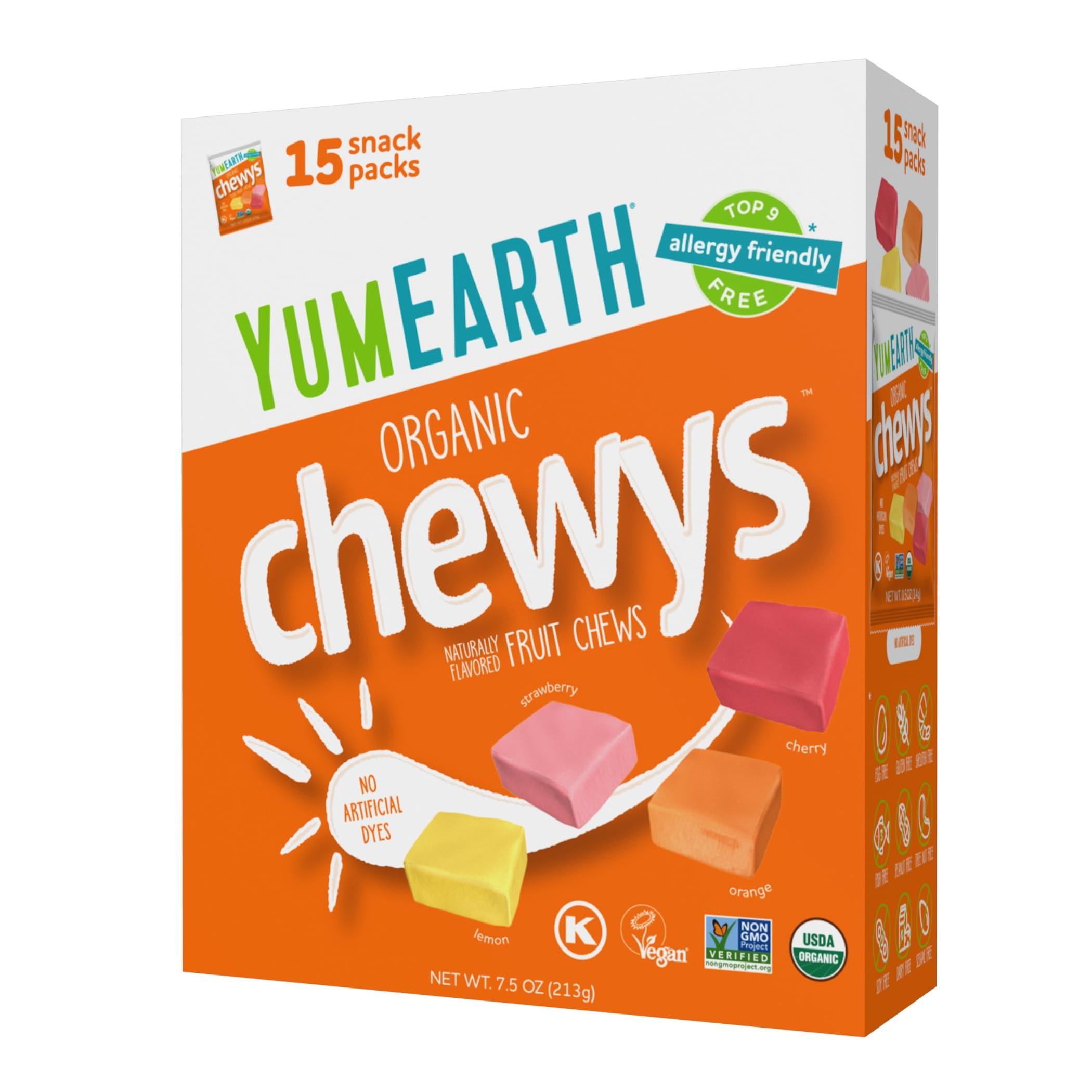 YumEarth Organic Chewys Fruit Flavored Candy Chews - Allergy Friendly, Gluten Free, Non-GMO, Vegan, No Artificial Flavors or Dyes - Assorted Flavors, 7.5 oz. - Image 1