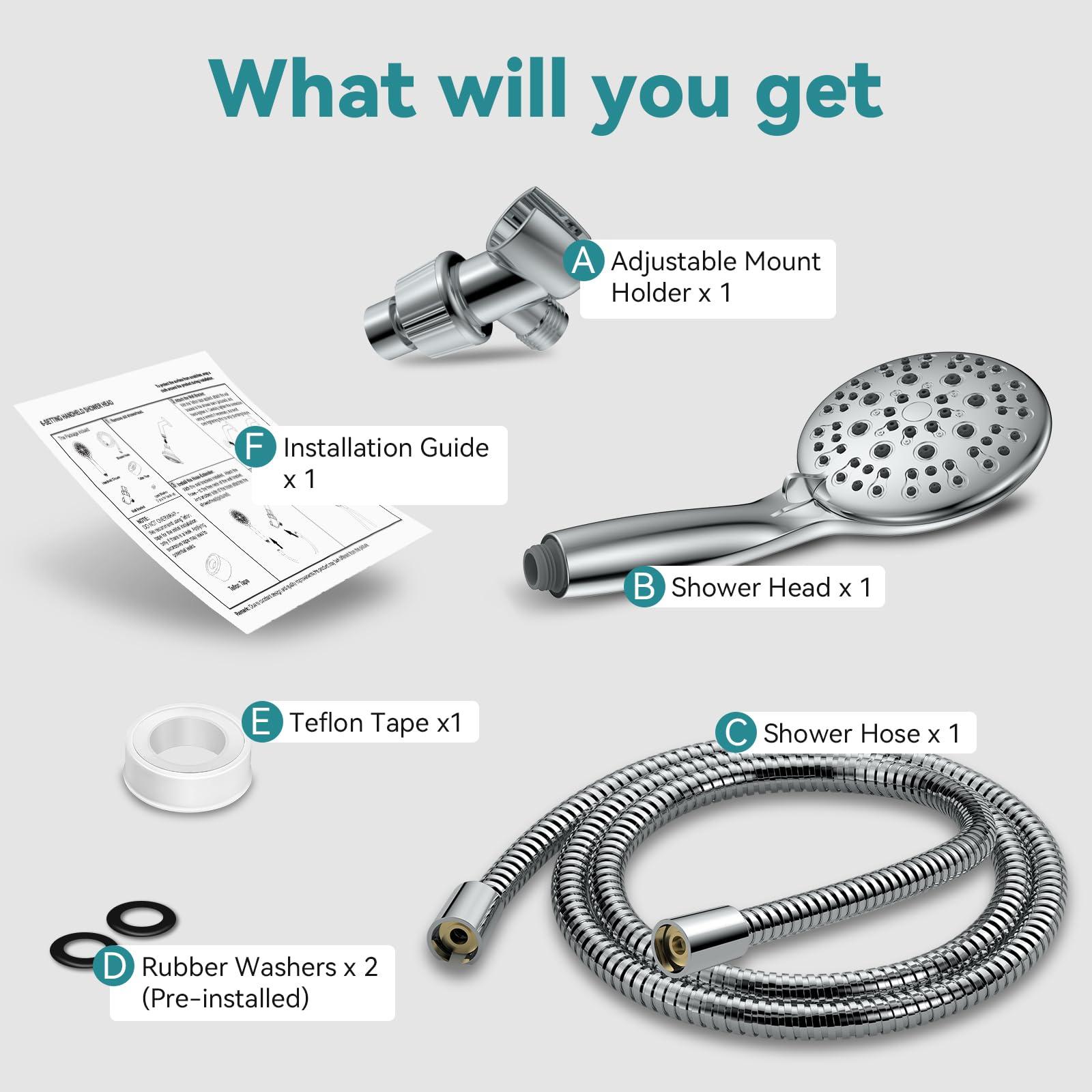 High Pressure Shower Head with Handheld, JDO 6 Spray Settings Handheld Showerhead, 4.3" High Flow Rain Showerhead Set with 59" Stainless Steel Hose and Adjustable Bracket for Bathroom, Gym, Hotel - Image 6