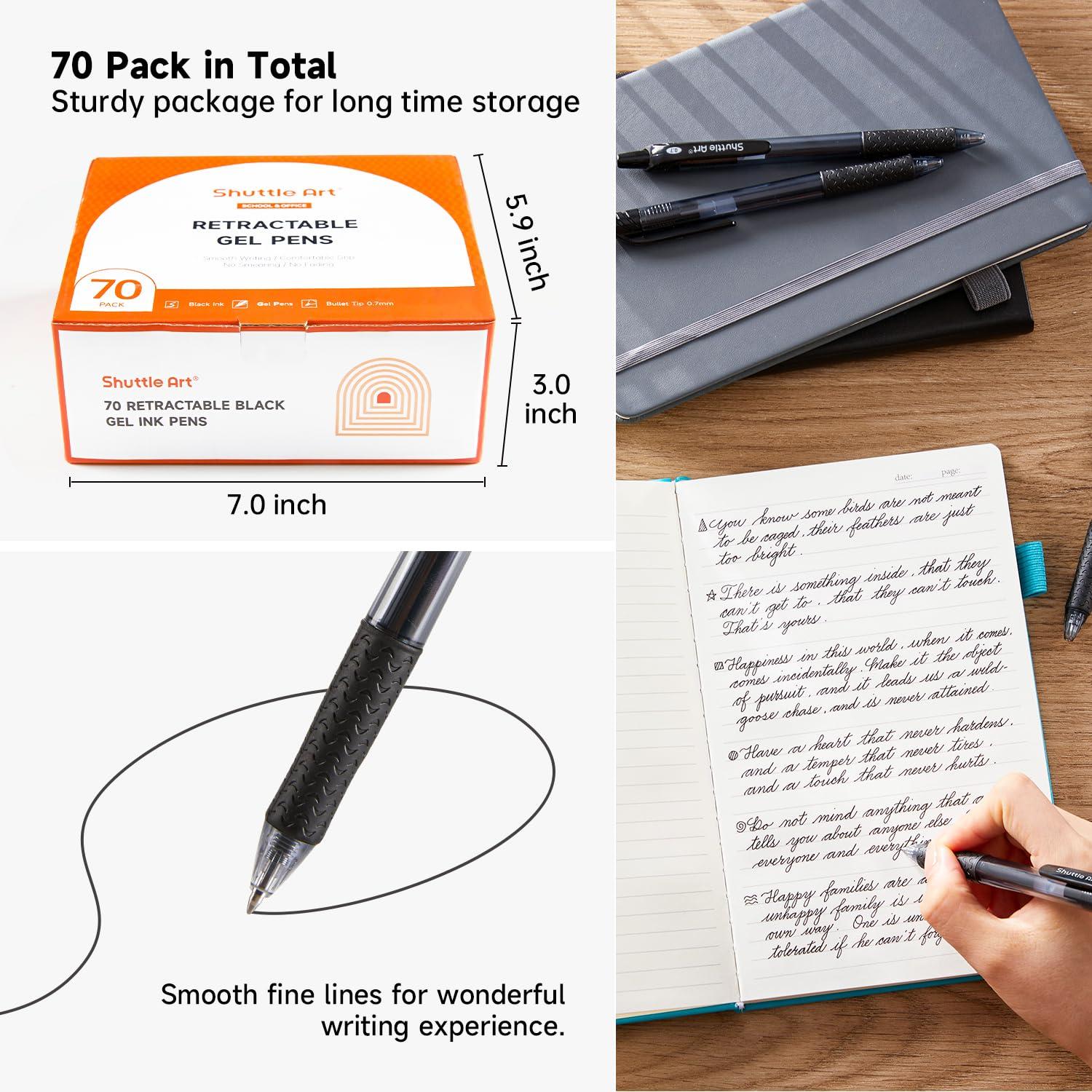 Shuttle Art Black Gel Pens, 70 Pack Retractable Medium Point Rollerball Gel Ink Pens Smooth Writing with Comfortable Grip for Office School Home Work - Image 4