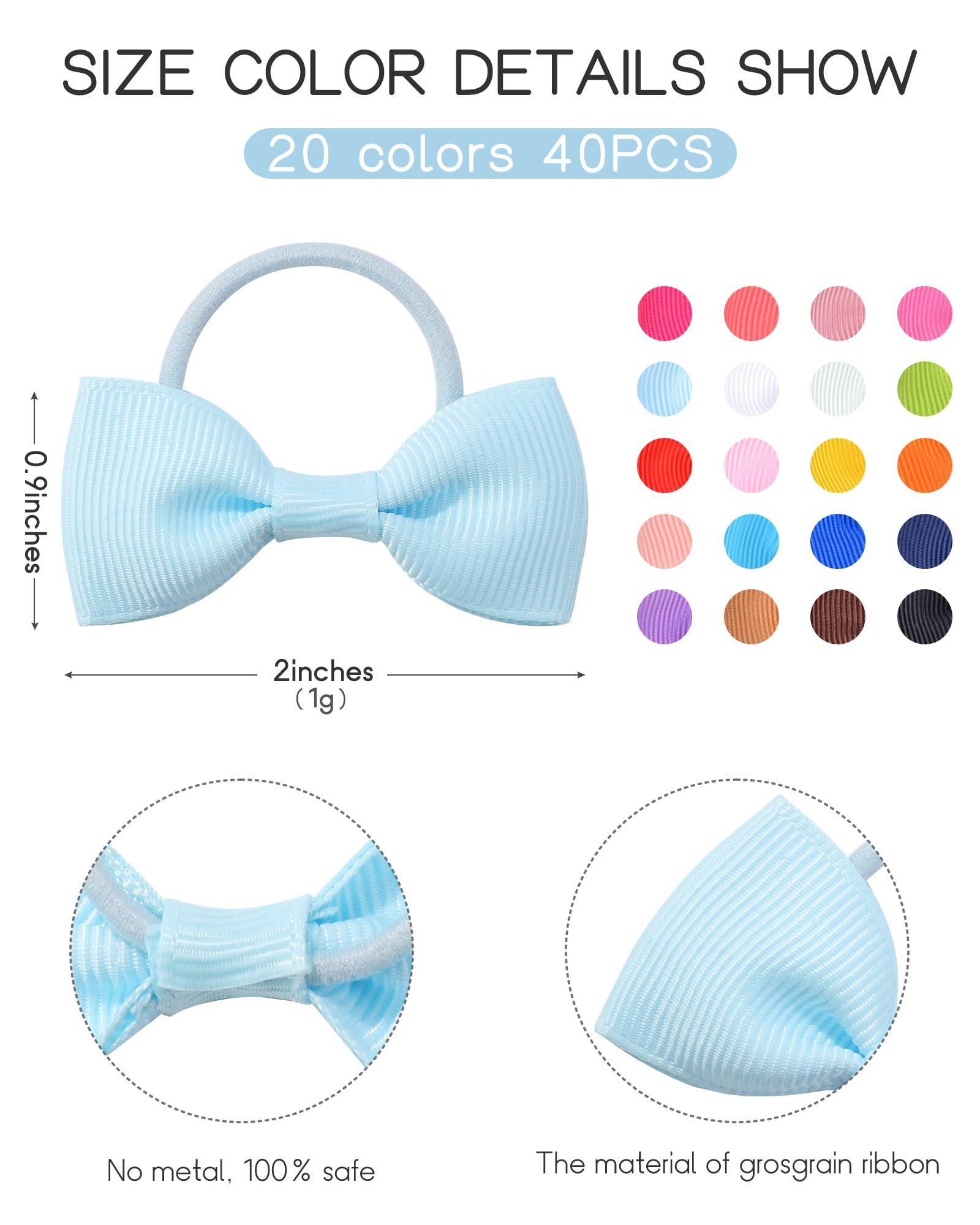 40PCS 2 Inches Baby Girls Hair Bows Ties Mini Boutique Elastic Hair Rubber Ribbon Hair Band Accessories for Kids Toddlers Infants (40 PCS), Multi-colored - Image 2