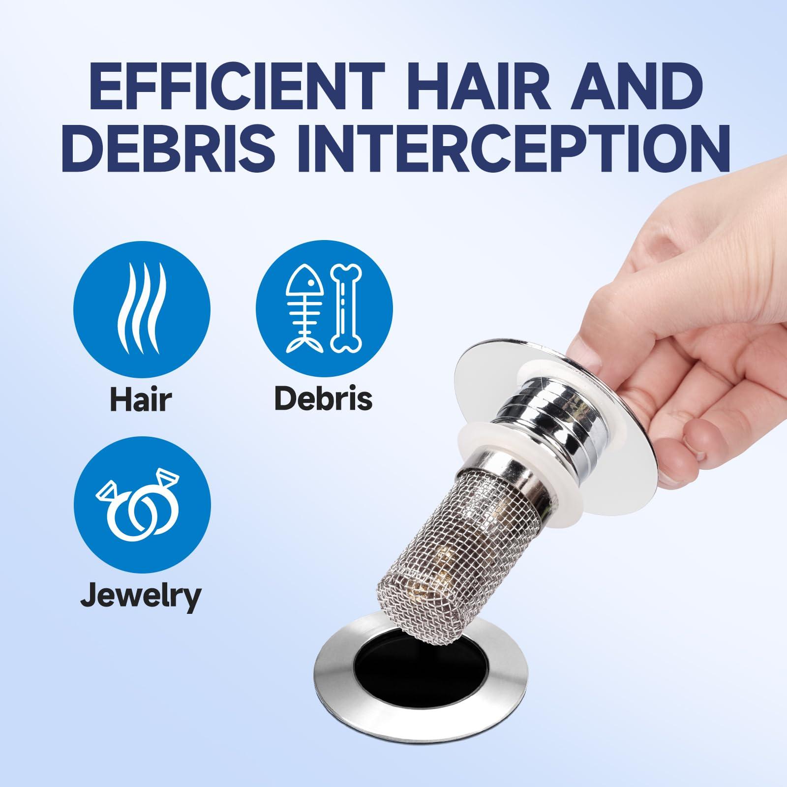 2 Pack Bathroom Sink Drain Strainer, 2 in 1 Pop Up Bathroom Sink Stopper with Hair Catcher Basket for 1~1.5 Inch Drain Holes, Universal Wash Basin Stopper Sink Drain Filter Anti-Clogging - Image 5