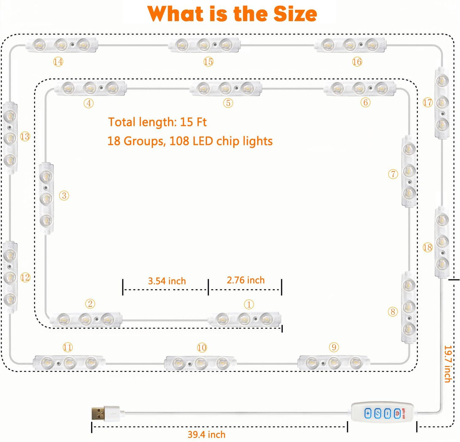 DLOMT Vanity Lights for Mirror LED Makeup Light Strip with 3 Color Temperature Lighting Modes and Dimmable Stick on Vanity Bathroom Mirror,Ultra Bright (Mirror Not Included) - Image 5