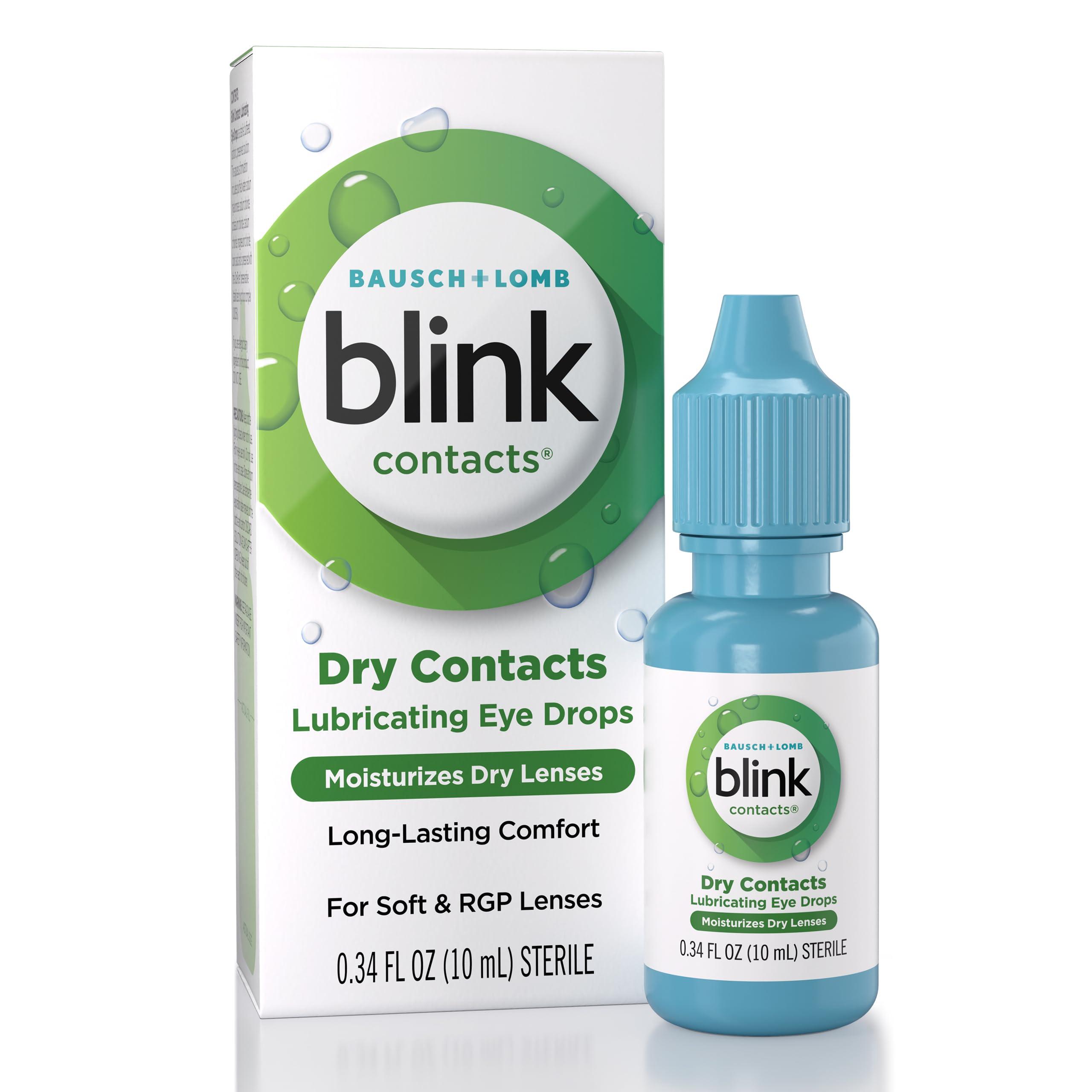 Blink Contacts Lubricating Eye Drops with Hyaluronate, Moisturizing & Soothing for Soft & RGP Contact Lenses, Refreshes Lenses, Hydrating & Comforting Daily Eye Care, 0.34 Fl Oz