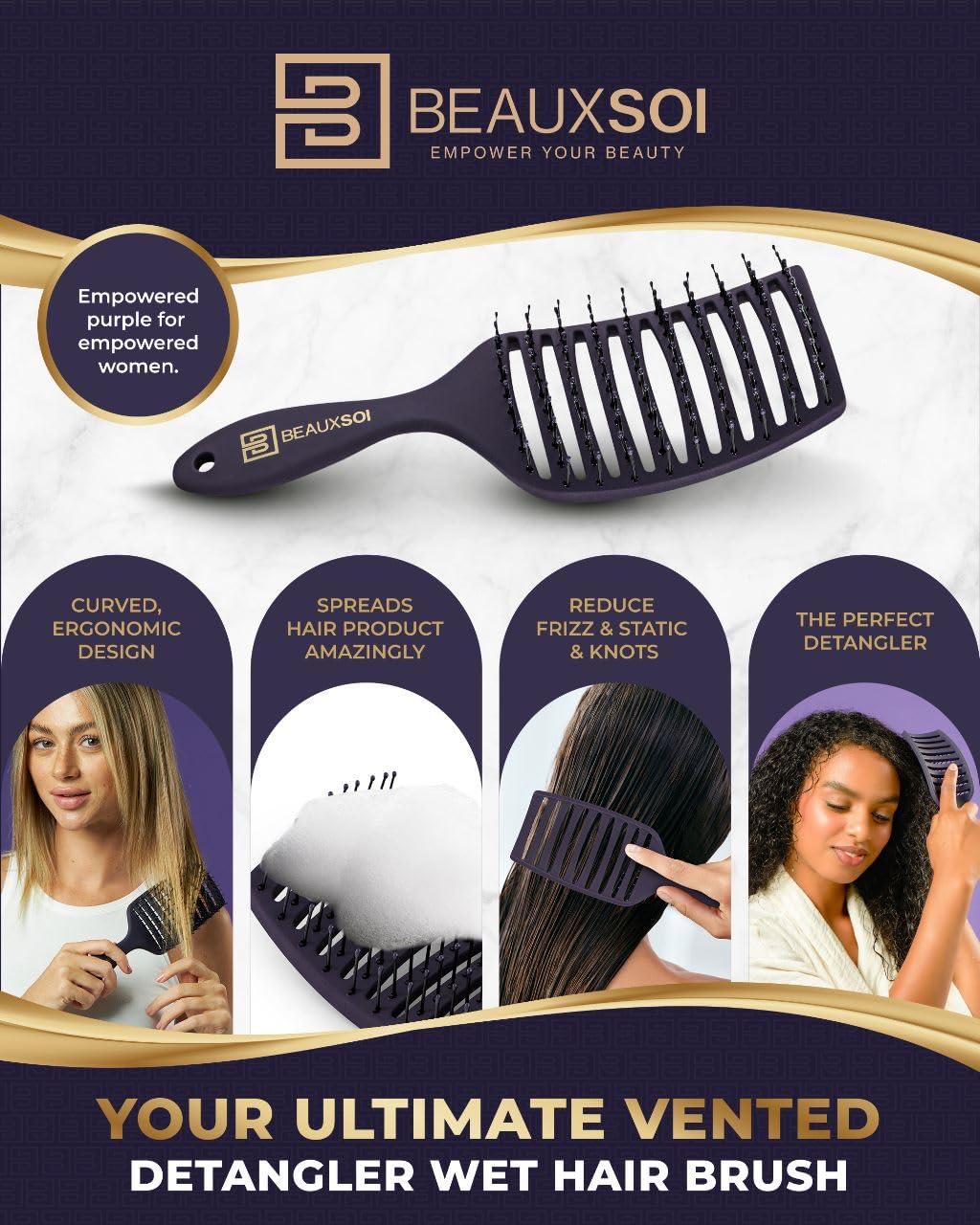 BEAUXSOI Vented Detangling Brush for Wet or Dry, Thick, Coily, and Curly Hair | Curved Vent Brush for Blow Drying - Image 6