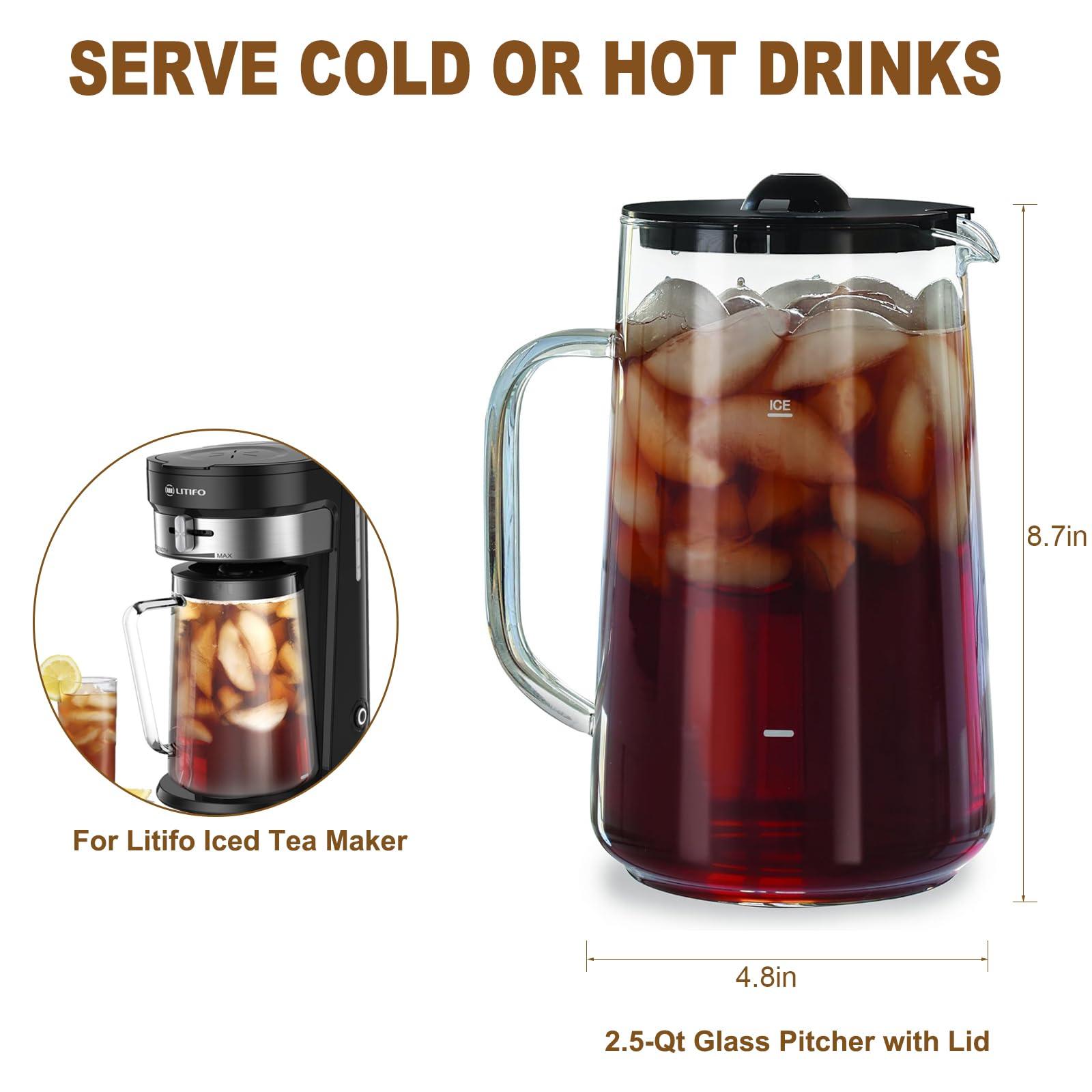 Iced Tea Pitcher With Lid for Litifo Iced Tea & Coffee Maker, 2.5-quart, Glass - Image 2
