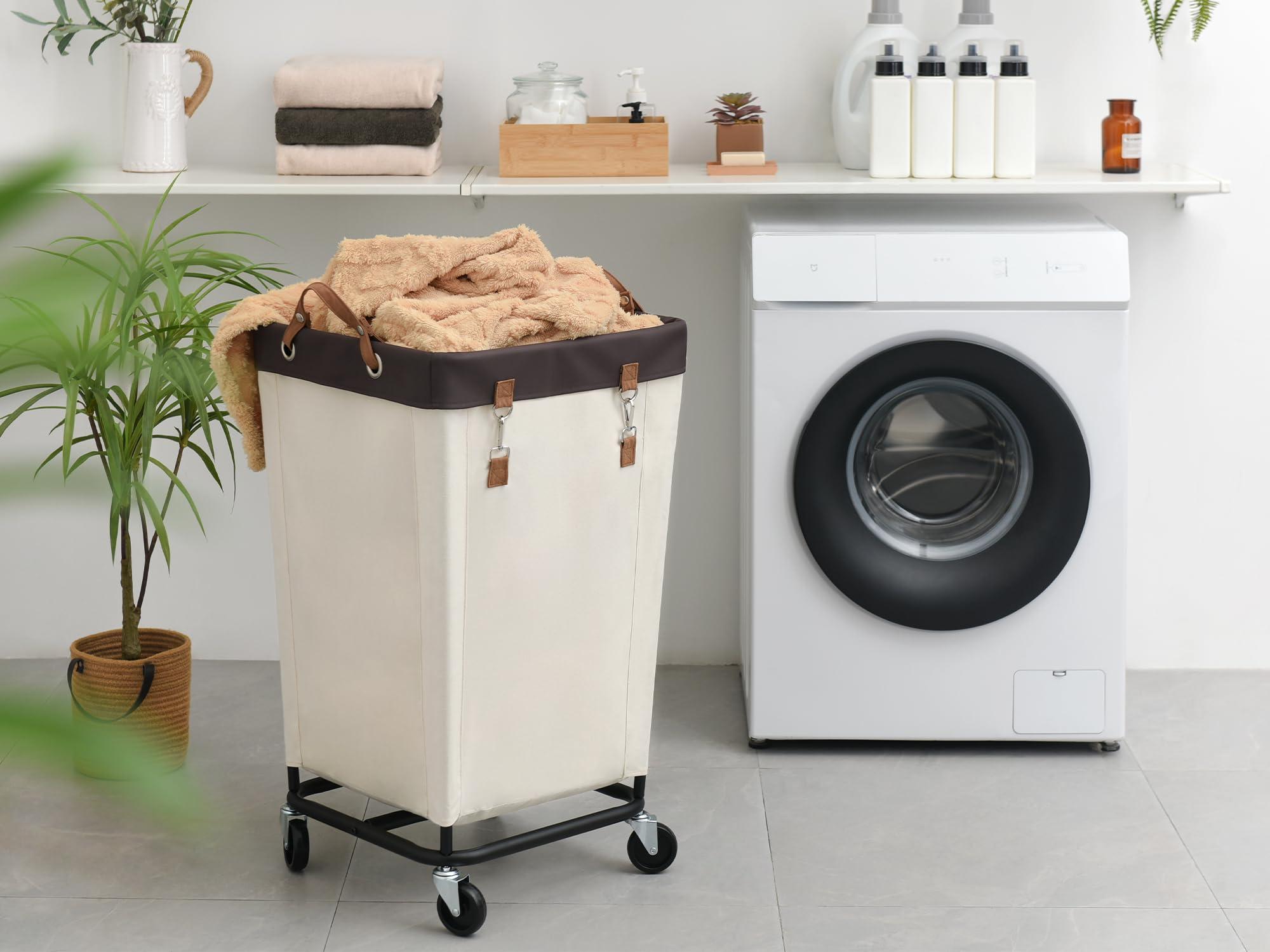 StorageWorks 160L Laundry Basket with Wheels, Large Rolling Hampers for Clothing Organizer, Dirty Clothes Basket for Hotel, Home, Closet, Dorm, Beige - Image 2