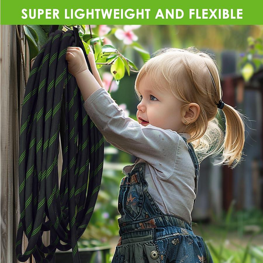 FlexiSolve Garden Hose 100 ft, NON-EXPANDABLE Ultra Lightweight & Flexible Water Hose With 10-Pattern Spray Nozzle, Kink-Resistant, Leak-Proof, 3750D High-Density Fabric & Shut-Off Valve, Hose Straps - Image 8
