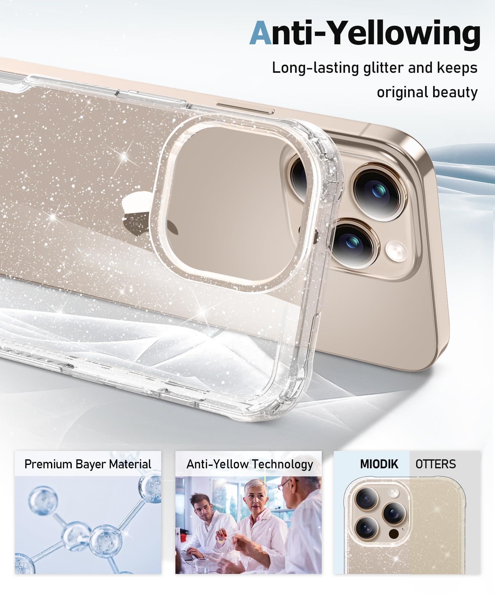 MIODIK for iPhone 16 Pro Case Clear Glitter, with Screen Protector + Camera Lens Protector, [Non-Yellowing] Shockproof Protective Phone Case, Women Girl Cover for iPhone 16Pro 6.3" - Sparkle Clear - Image 4