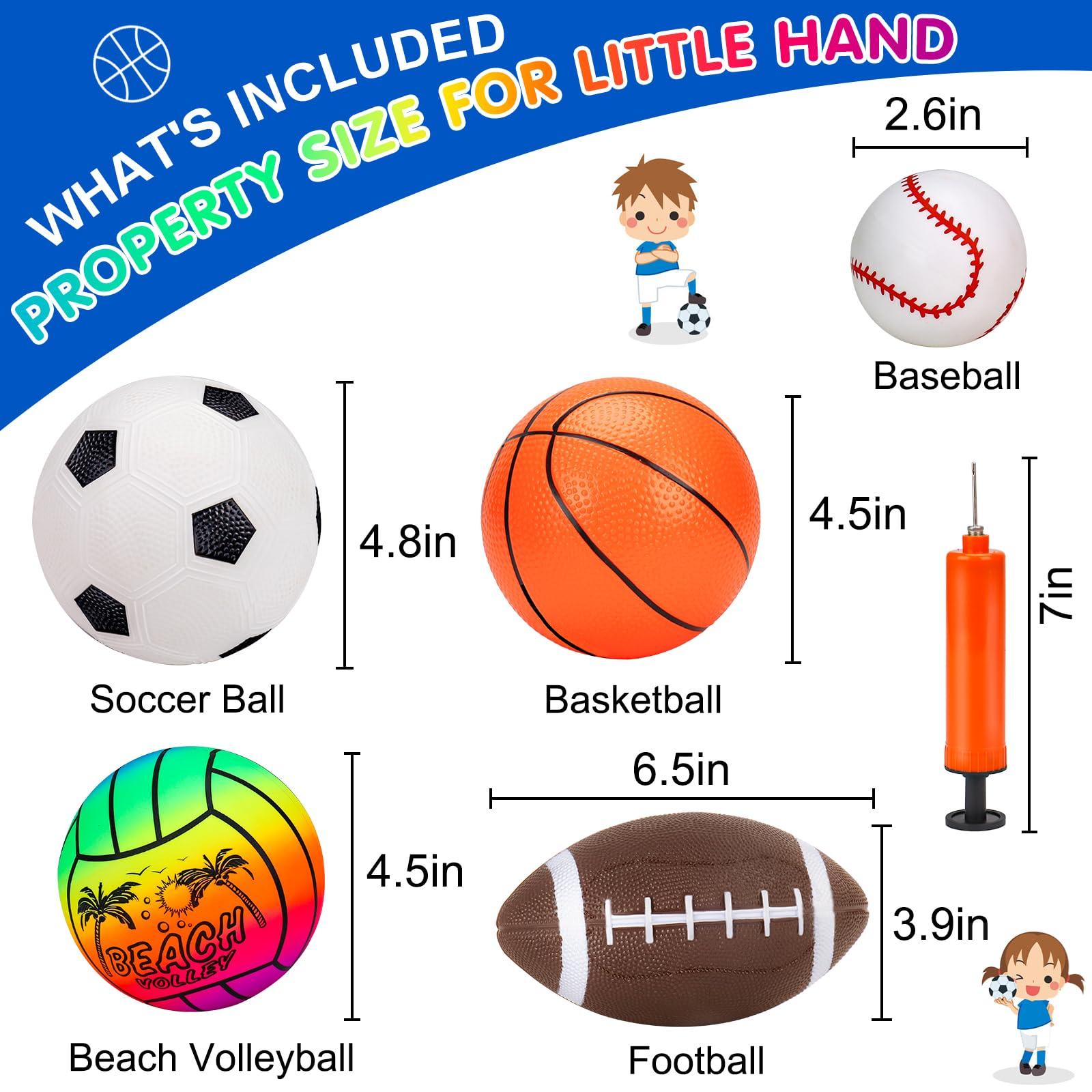 5 Pack Sports Balls Set for Kids with Bag Balls for Toddlers 1-3 Football Soccer Basketball Baseball Volleyball Outdoor Toys Sport Bouncy Playground Kickball Hand Pump Outside Toddler 1-3 2-4 3-5 Gift - Image 6