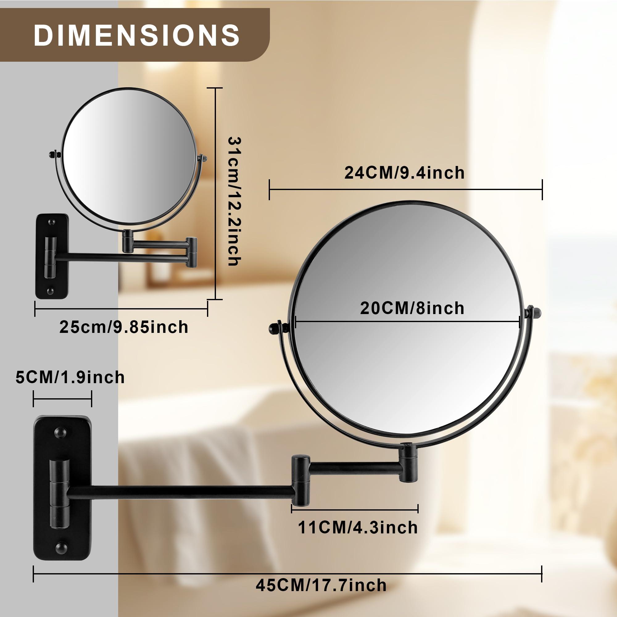 JANEEVA 8" Wall Mounted Makeup Mirror, 1X/10X Magnifying Mirror with 360° Extendable Arm, Double Sided Bathroom Vanity Mirror for Man & Woman (Matte Black) - Image 3