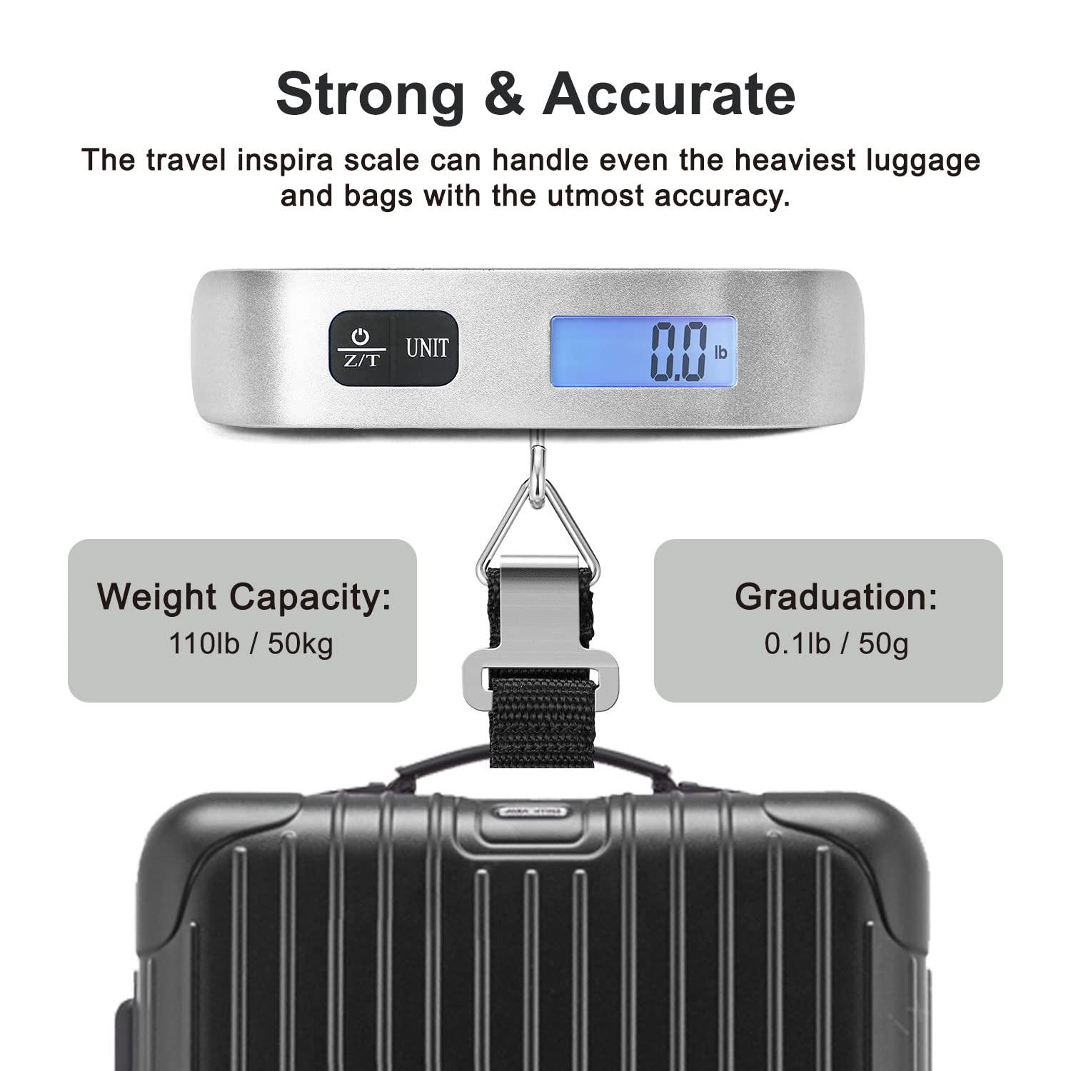 travel inspira Luggage Scale, Portable Digital Hanging Baggage Scale for Travel, Suitcase Weight Scale with Rubber Paint, 110 Pounds, Battery Included - Image 5