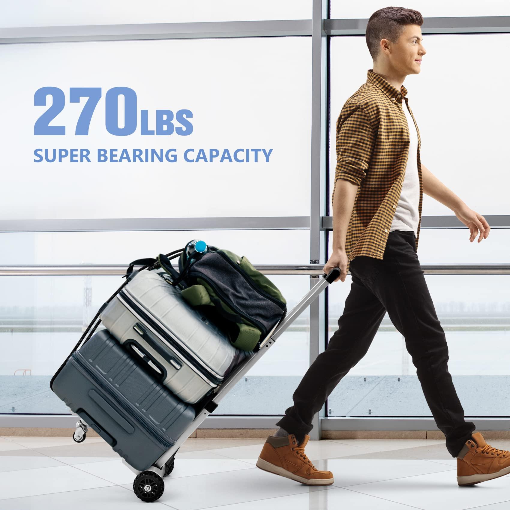 KEDSUM 270LBS Utility Luggage Cart with 4 Wheels, 100% Aluminum Dolly Cart, Folding Hand Truck with Advanced Tank Wheels, Portable Dolly for Luggage, Travel, Shopping, Office Use - Image 4