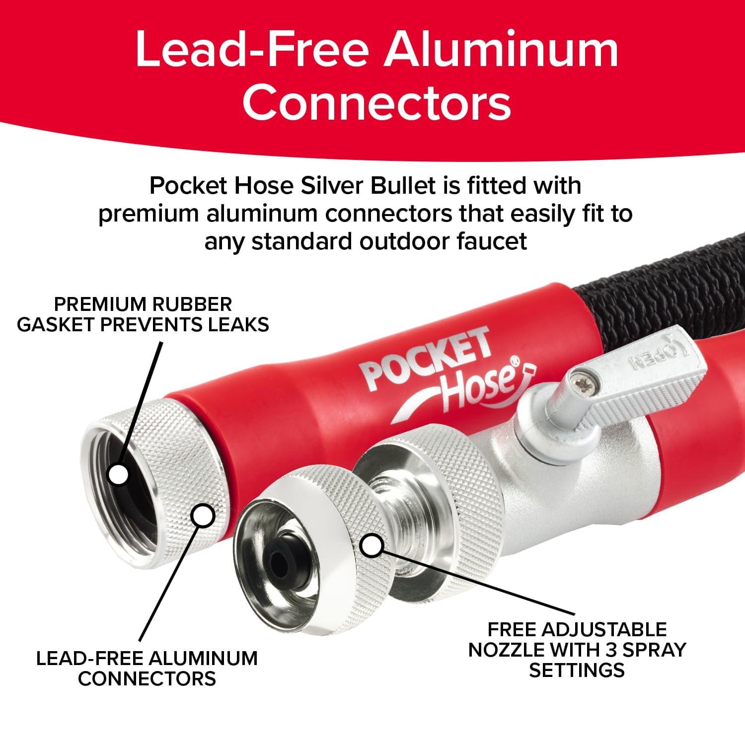 Pocket Hose Silver Bullet 2.0 Expandable Garden Hose 50-FT with Turbo Shot Nozzle, AS-SEEN-ON-TV, Lead-Free, Solid Aluminum Connectors, Easy On/Off Valve, Kink-Free, Leak-Proof - Image 7