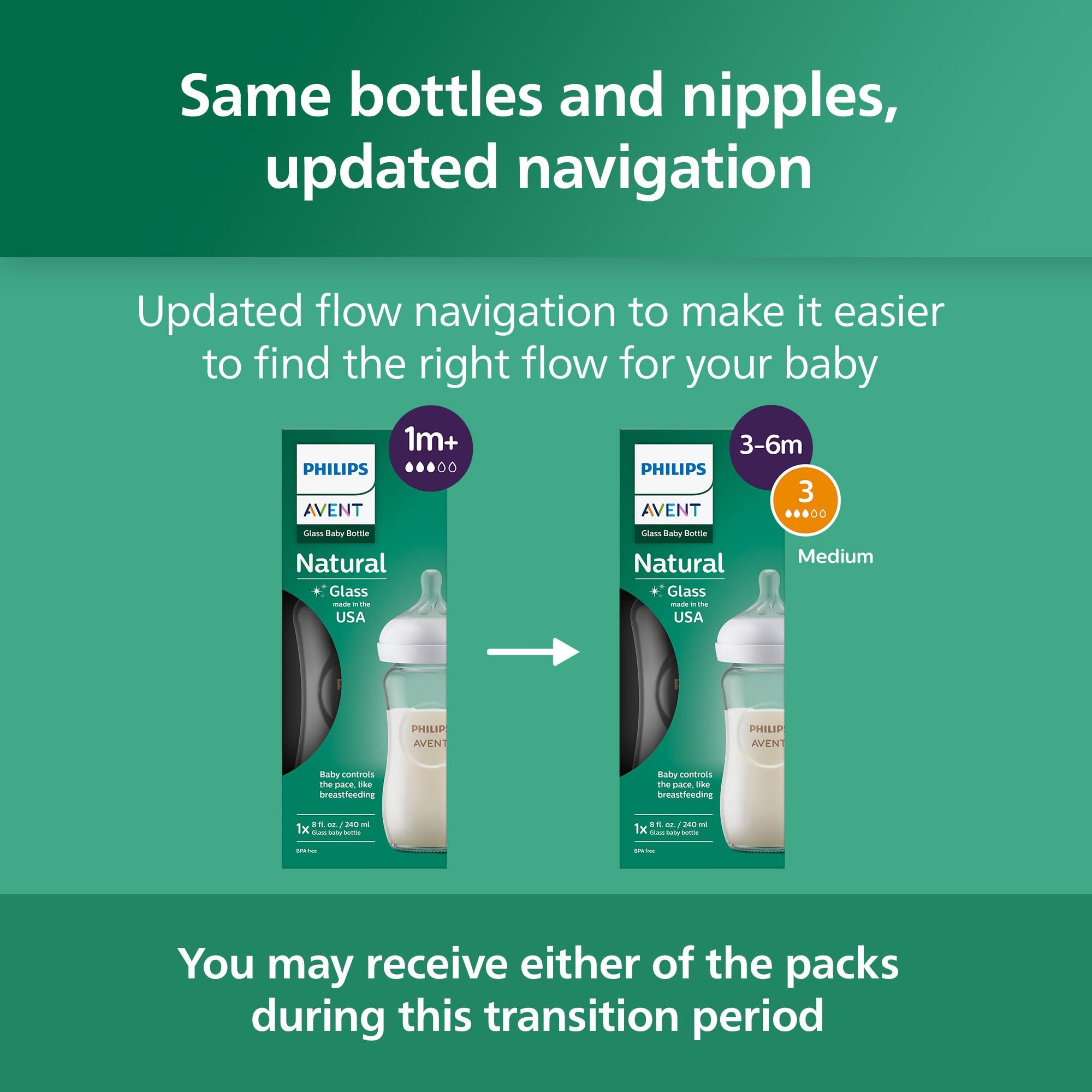Philips Avent Natural Glass Baby Bottles with Natural Response Nipples (Medium Flow, Flow 3), 8oz, 4-Pack, SCY913/04 - Image 8