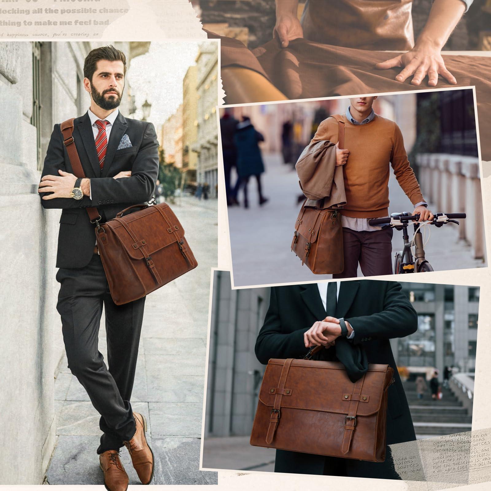 RAINSMORE Mens Messenger Bag 17 Inch Waterproof Vintage Leather Laptop Briefcase Large Laptop Bag Satchel Bag Computer Shoulder Bag for Office Business Travel College,Brown - Image 6