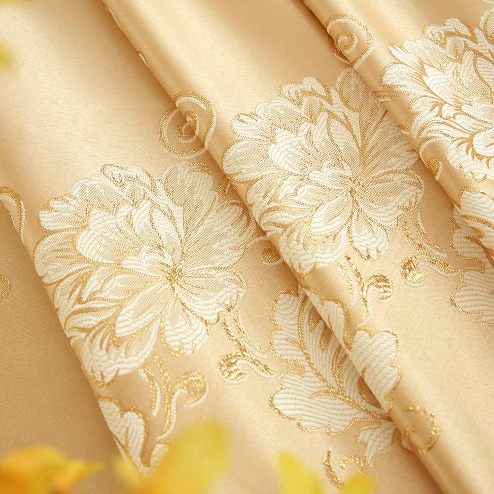 ELKCA Luxury Gold Floral Curtains for Bedroom Jacquard Window Curtains for Living Room,Grommet Top,2 Panels(Floral-Golden,52 by 96 inch Long) - Image 5