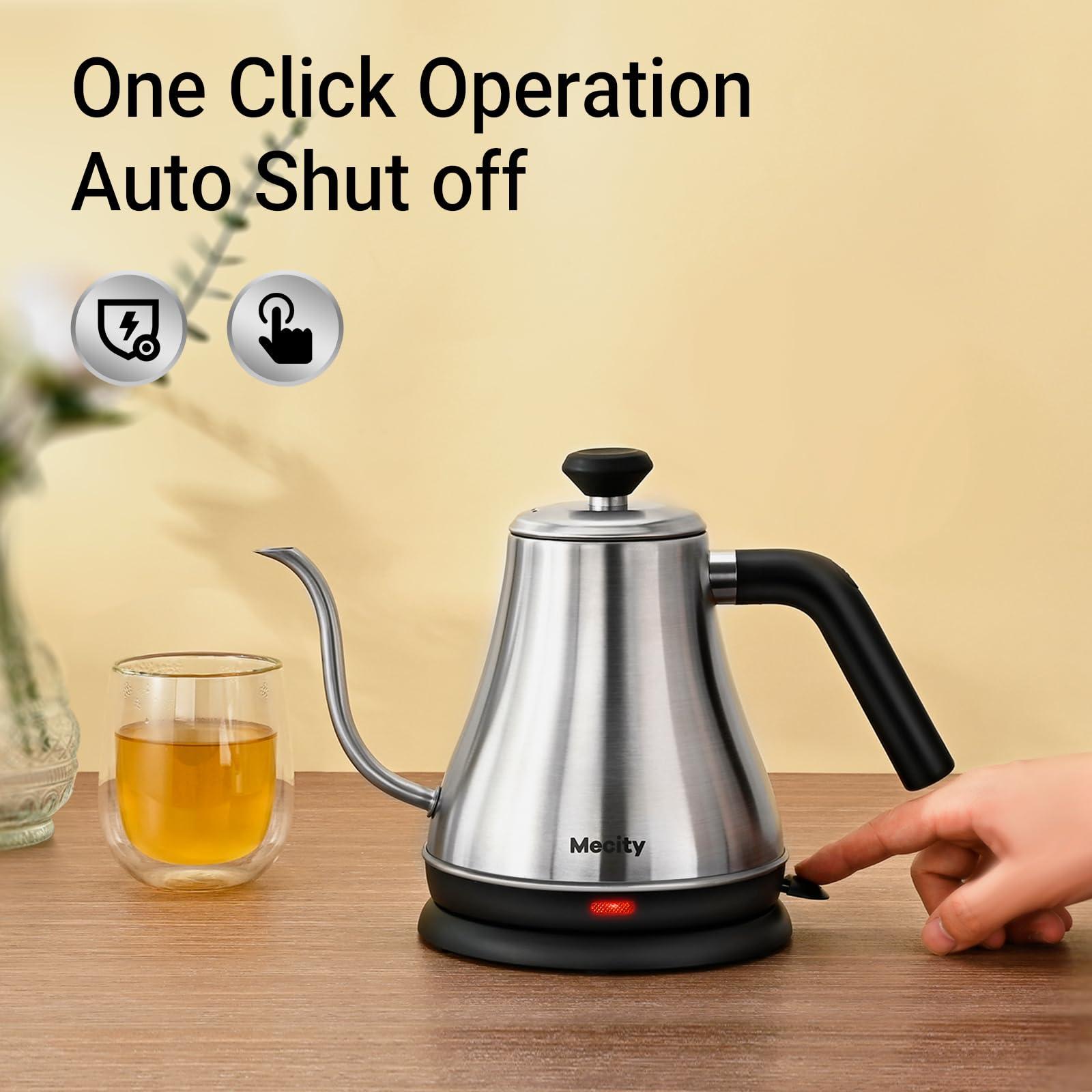 Mecity Electric Kettle Gooseneck Water Kettle Stainless Steel Tea Kettle Water Boiler Fast Heating, Auto Shut Off, 27 fl oz, 1000W, Stainless Steel - Image 4