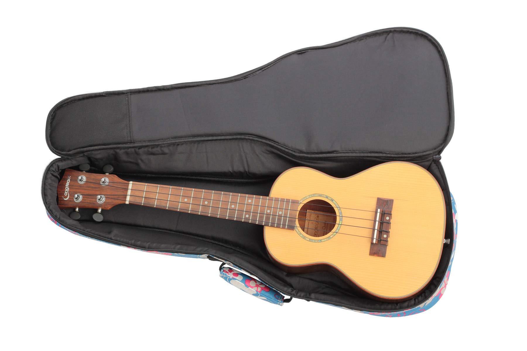 MUINS Ukulele Bag,21 23 26 30 Durable Colorful Ukelele Case with Thicker Pad For Soprano Concert Tenor Uke with Double Adjustable Straps, Storage and Handle (Light Blue Flower, 26 Inch) - Image 5