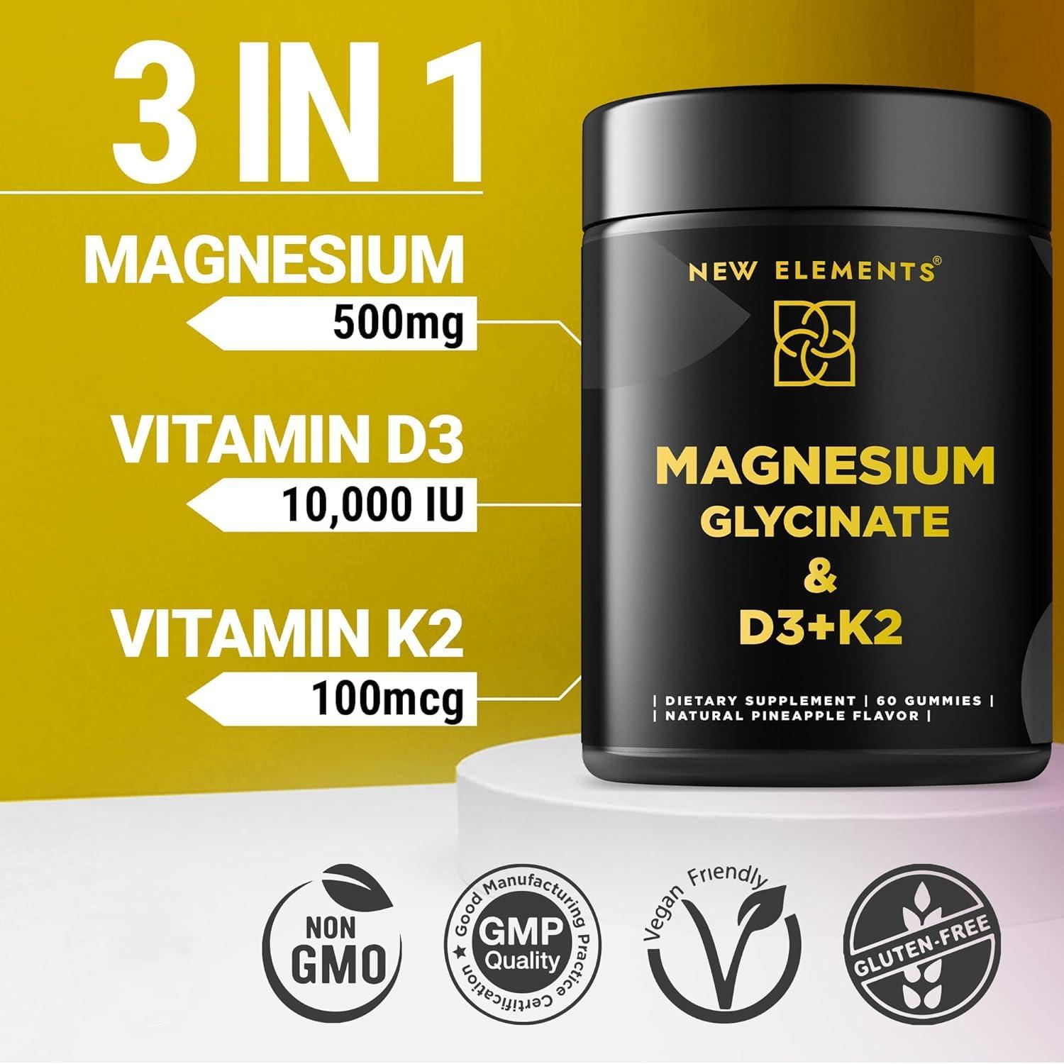 Calm Magnesium Glycinate Gummies 500mg with High-Potency Vitamin D3 10000iu & Vitamin K2 100mcg | Stress Relief, Relaxation & Bone Support for Adults | Vegan, Non-GMO, Gluten-Free, Pineapple Flavor - Image 3