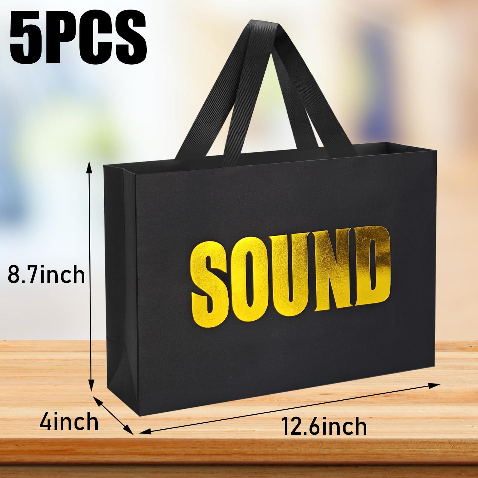 LUOKER 5 Senses Gift Bags for Him,12.6" Double Sided Gold Stamping Word,Five Senses Gift Bags with Ribbon Handles,Black Bag for Wedding Anniversary,Party,Birthday,Mother's Day - Image 2